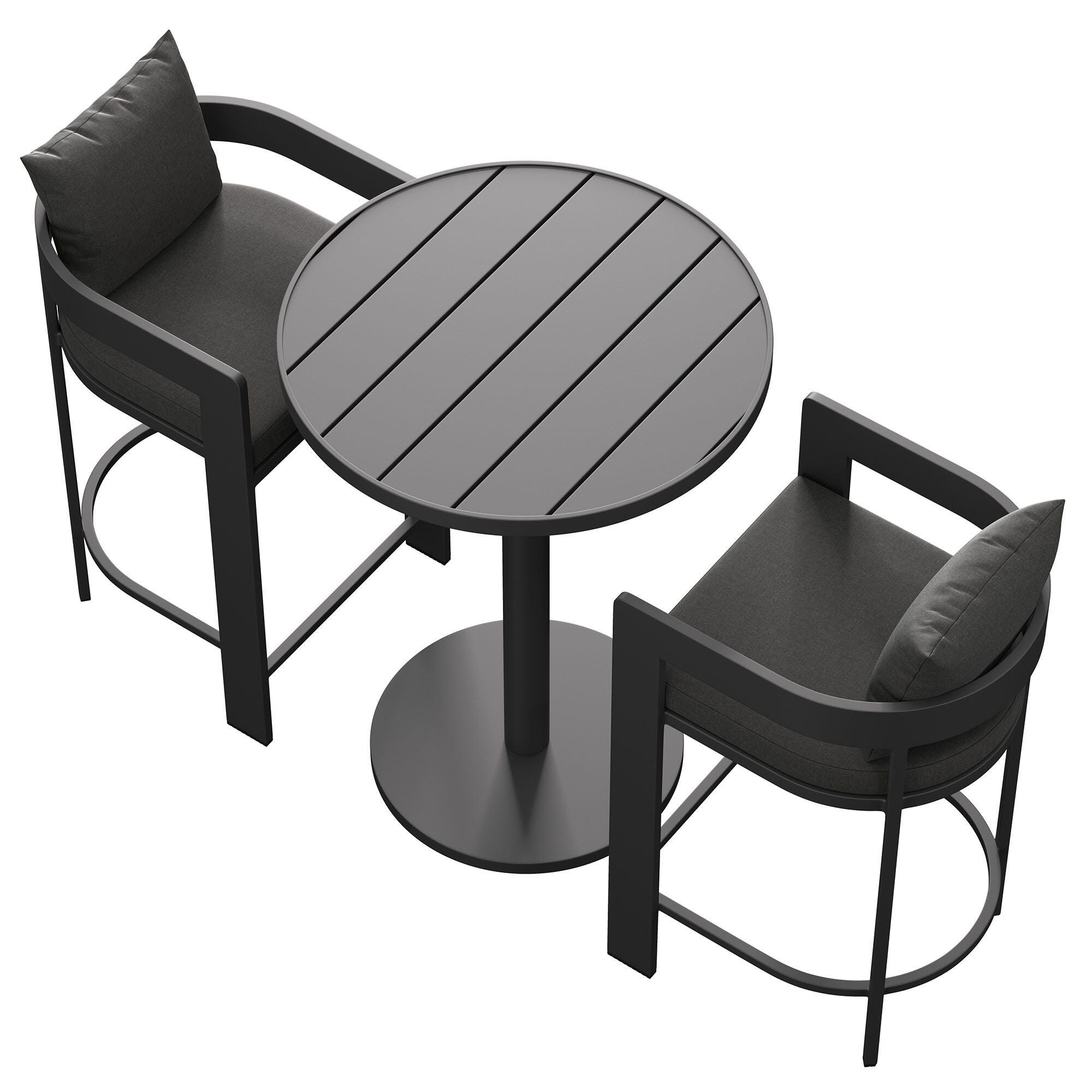 Modway Tahoe Outdoor Round Bar Table and 2 Bar Stools, Charcoal, large