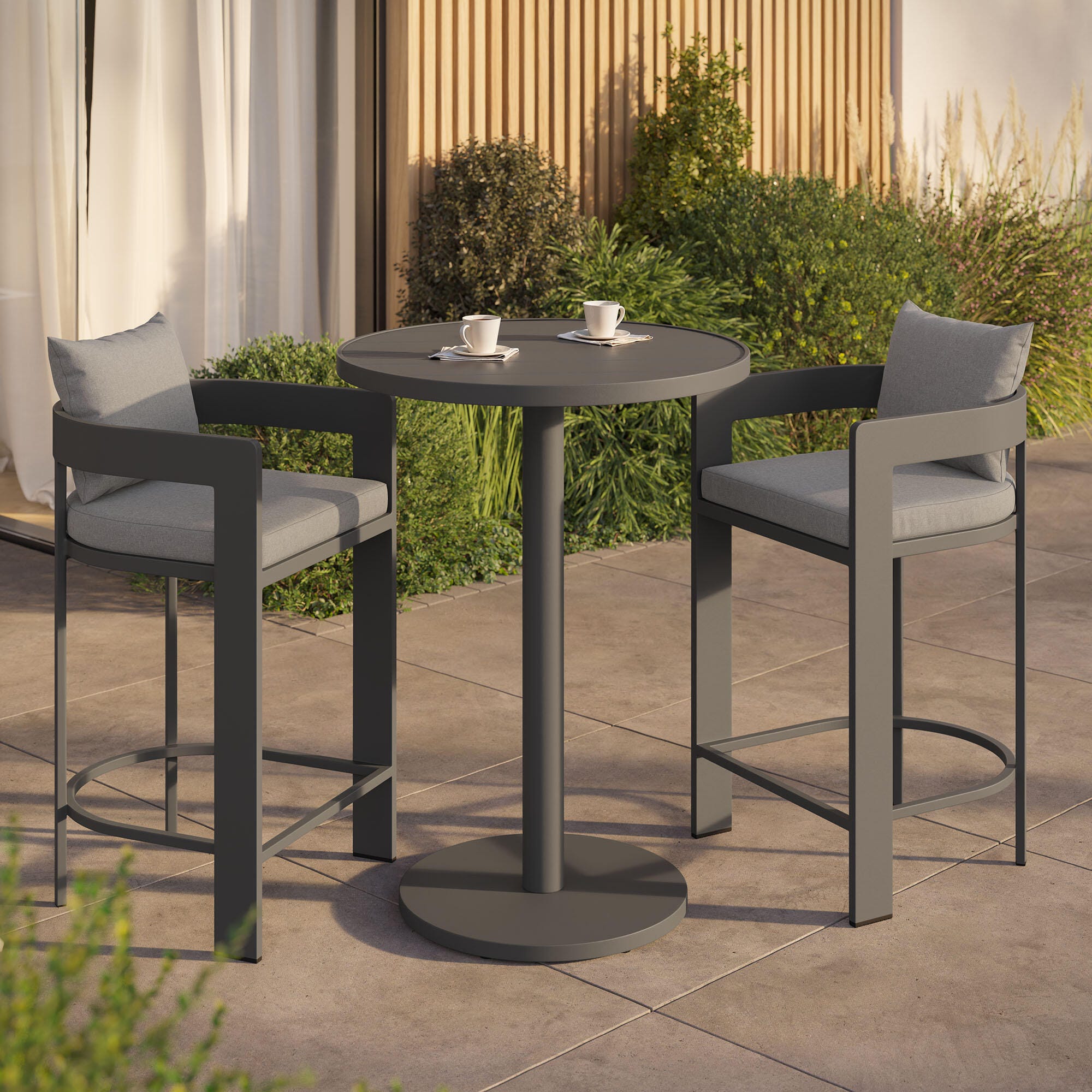 Modway Tahoe Outdoor Round Bar Table and 2 Bar Stools, Gray, rollover
