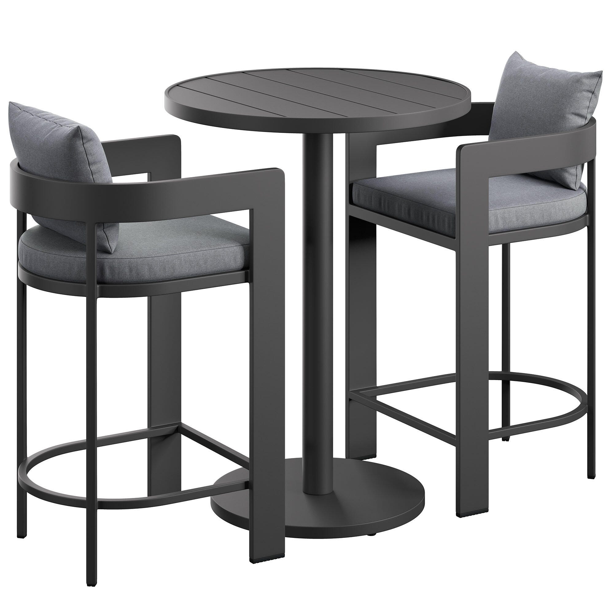 Modway Tahoe Outdoor Round Bar Table and 2 Bar Stools, Gray, large