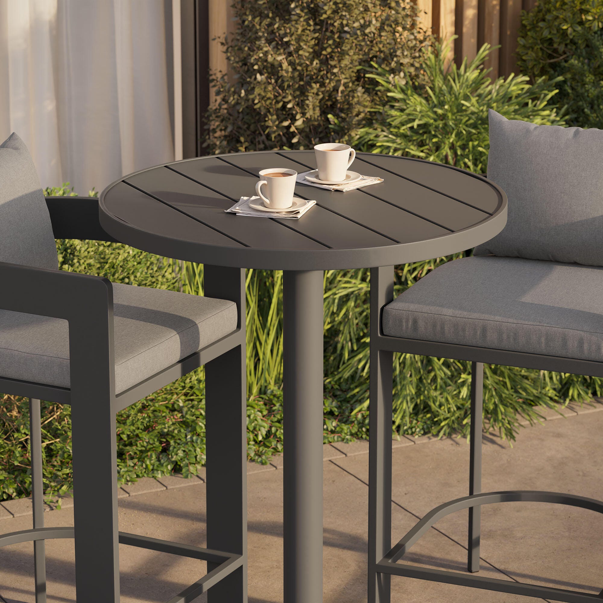 Modway Tahoe Outdoor Round Bar Table and 2 Bar Stools, Gray, large