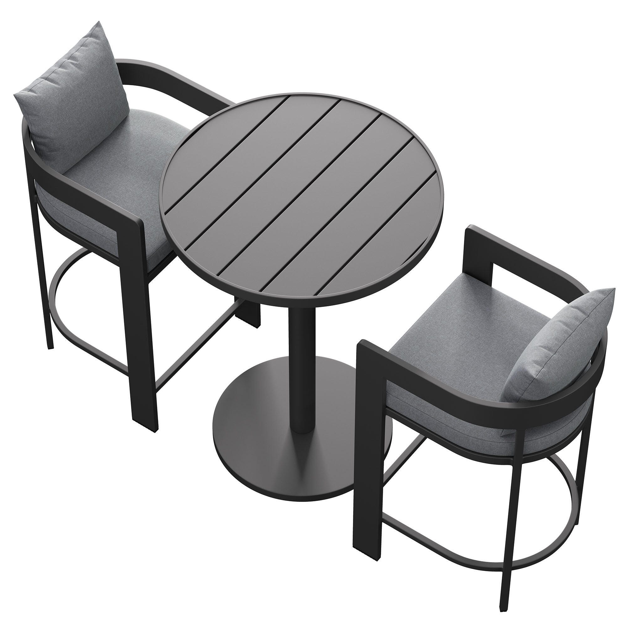 Modway Tahoe Outdoor Round Bar Table and 2 Bar Stools, Gray, large