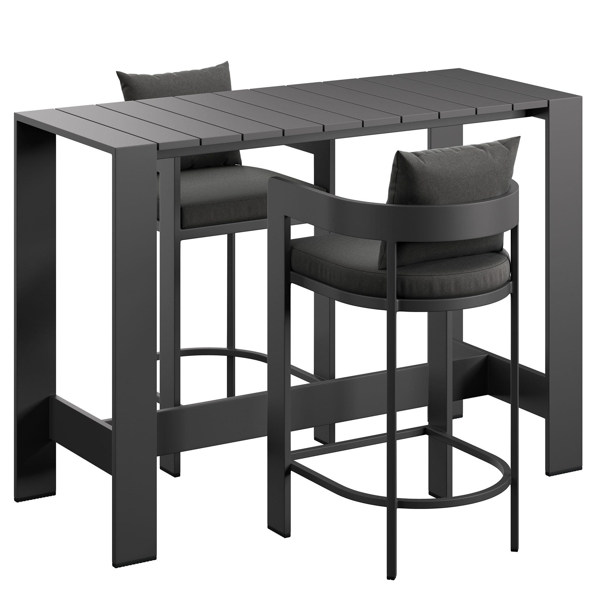 Modway Tahoe Outdoor Bar Table and 2 Bar Stools, Charcoal, large