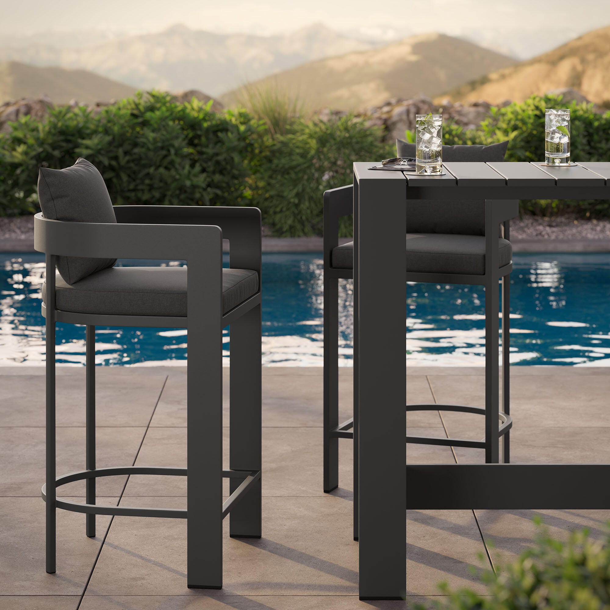 Modway Tahoe Outdoor Bar Table and 2 Bar Stools, Charcoal, large