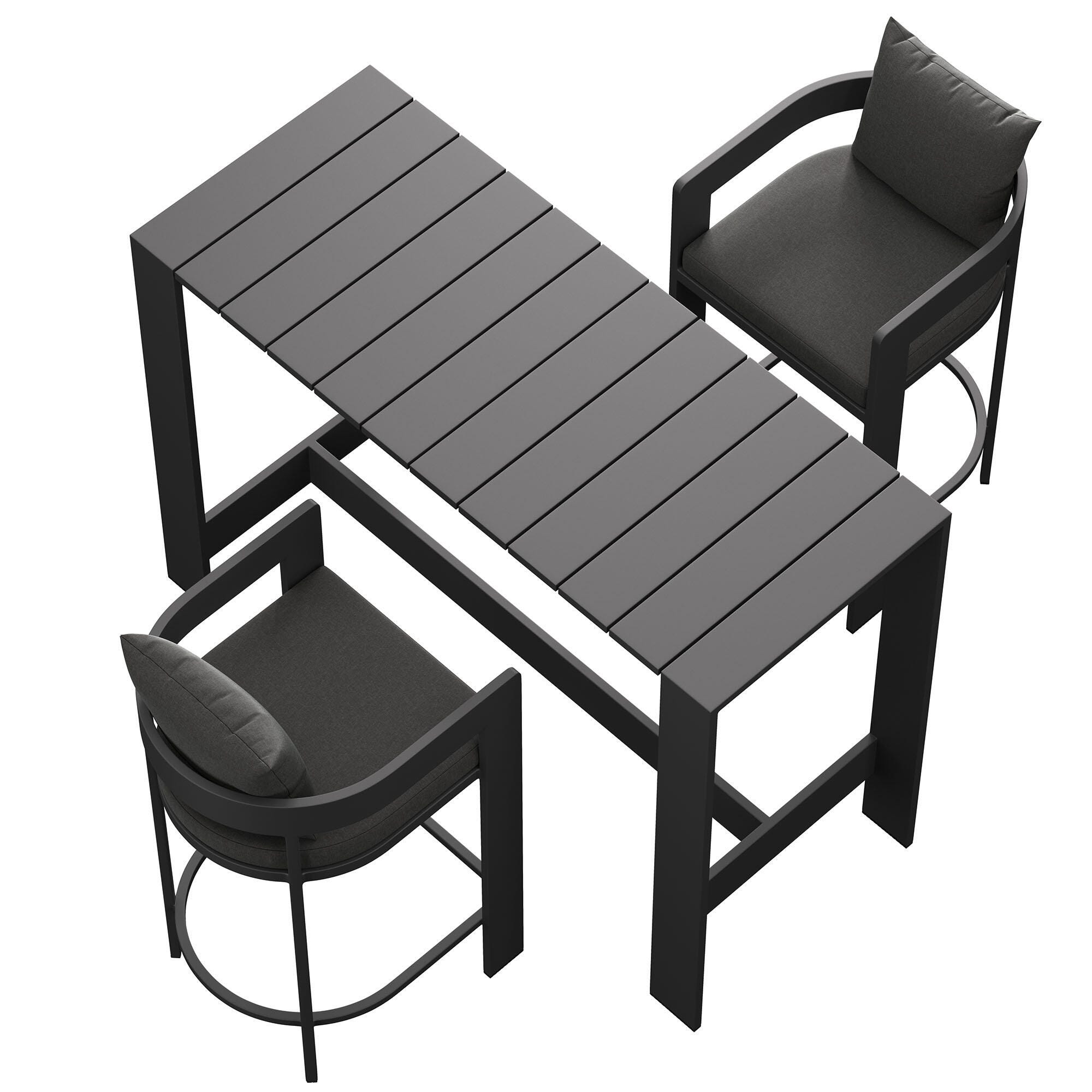 Modway Tahoe Outdoor Bar Table and 2 Bar Stools, Charcoal, large