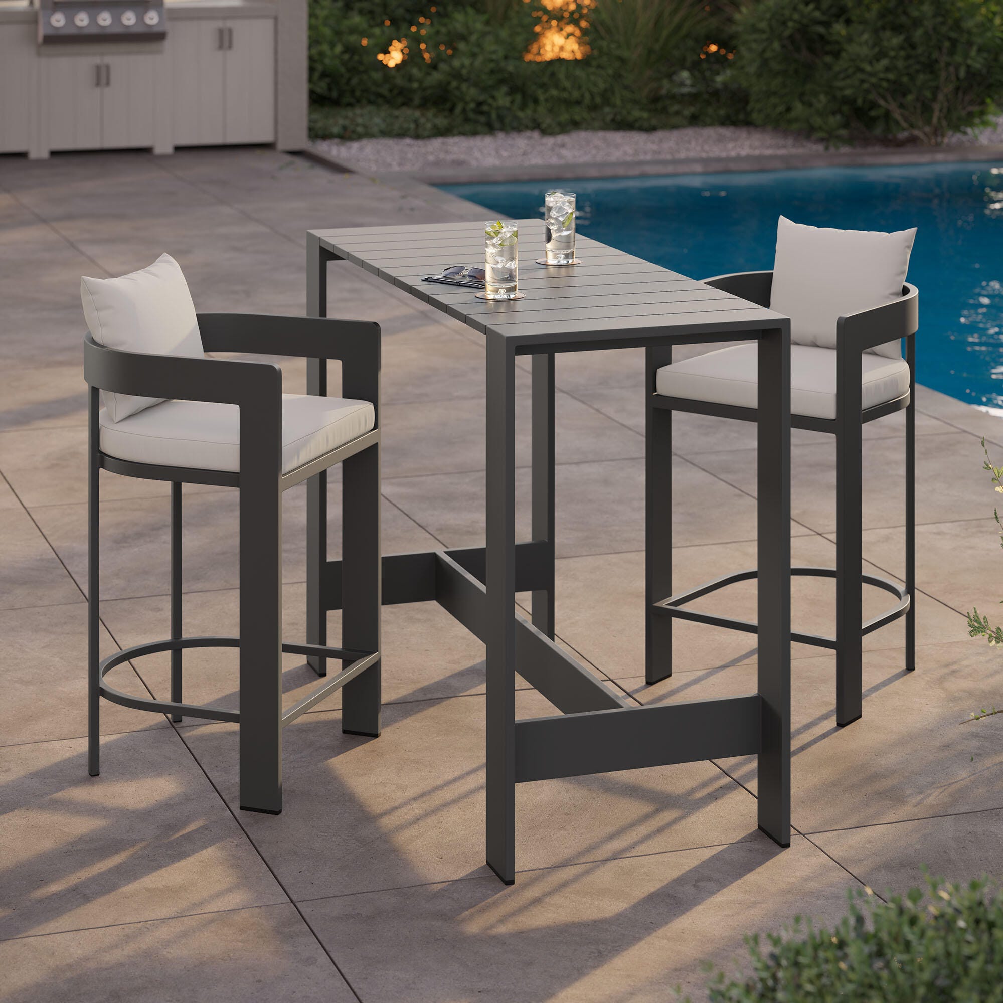 Modway Tahoe Outdoor Bar Table and 2 Bar Stools, White, rollover