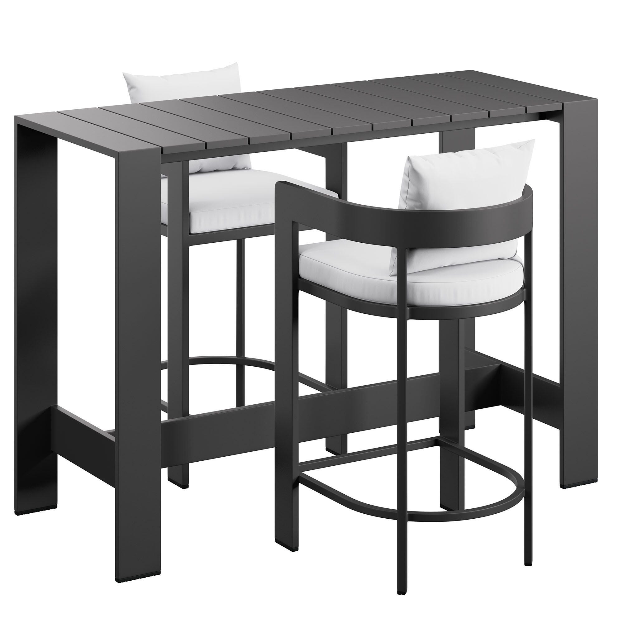 Modway Tahoe Outdoor Bar Table and 2 Bar Stools, White, large