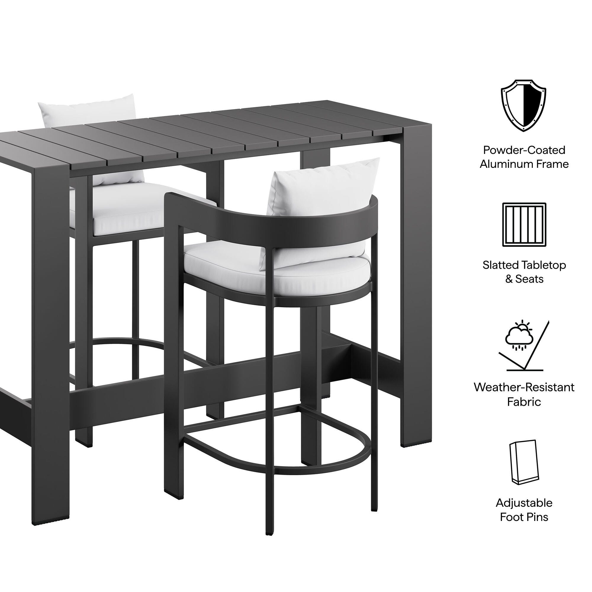 Modway Tahoe Outdoor Bar Table and 2 Bar Stools, White, large