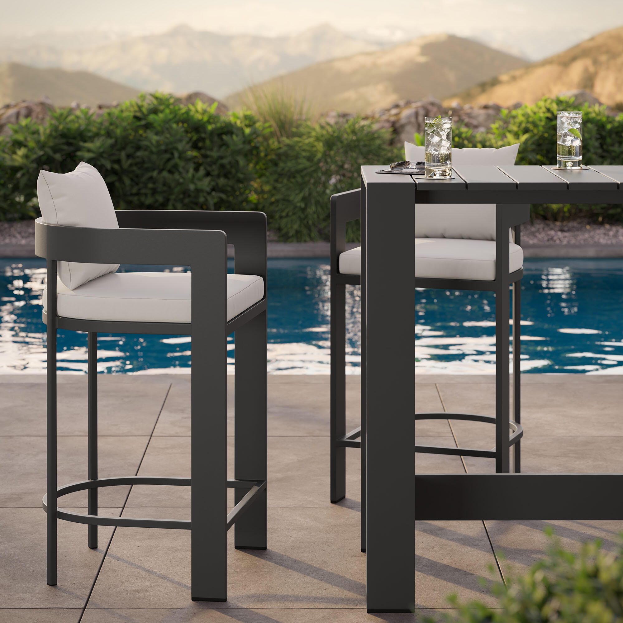Modway Tahoe Outdoor Bar Table and 2 Bar Stools, White, large