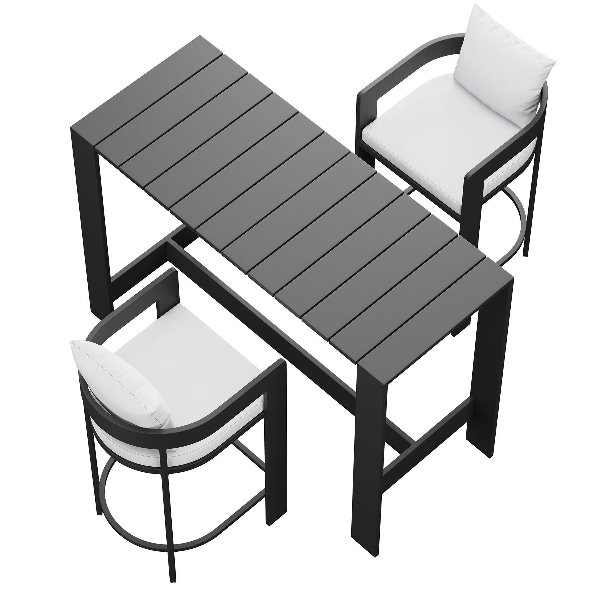 Modway Tahoe Outdoor Bar Table and 2 Bar Stools, White, large