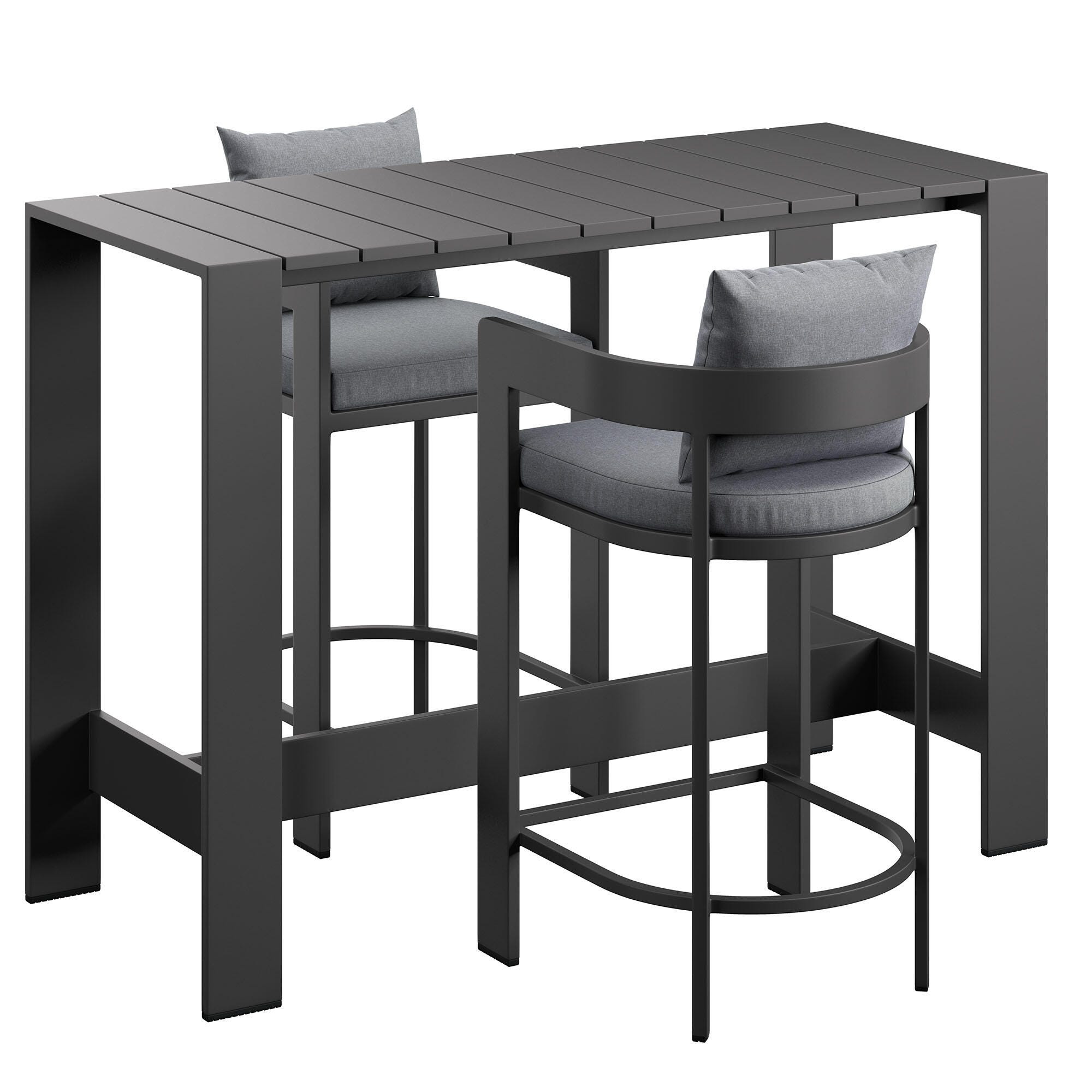 Modway Tahoe Outdoor Bar Table and 2 Bar Stools, Gray, large