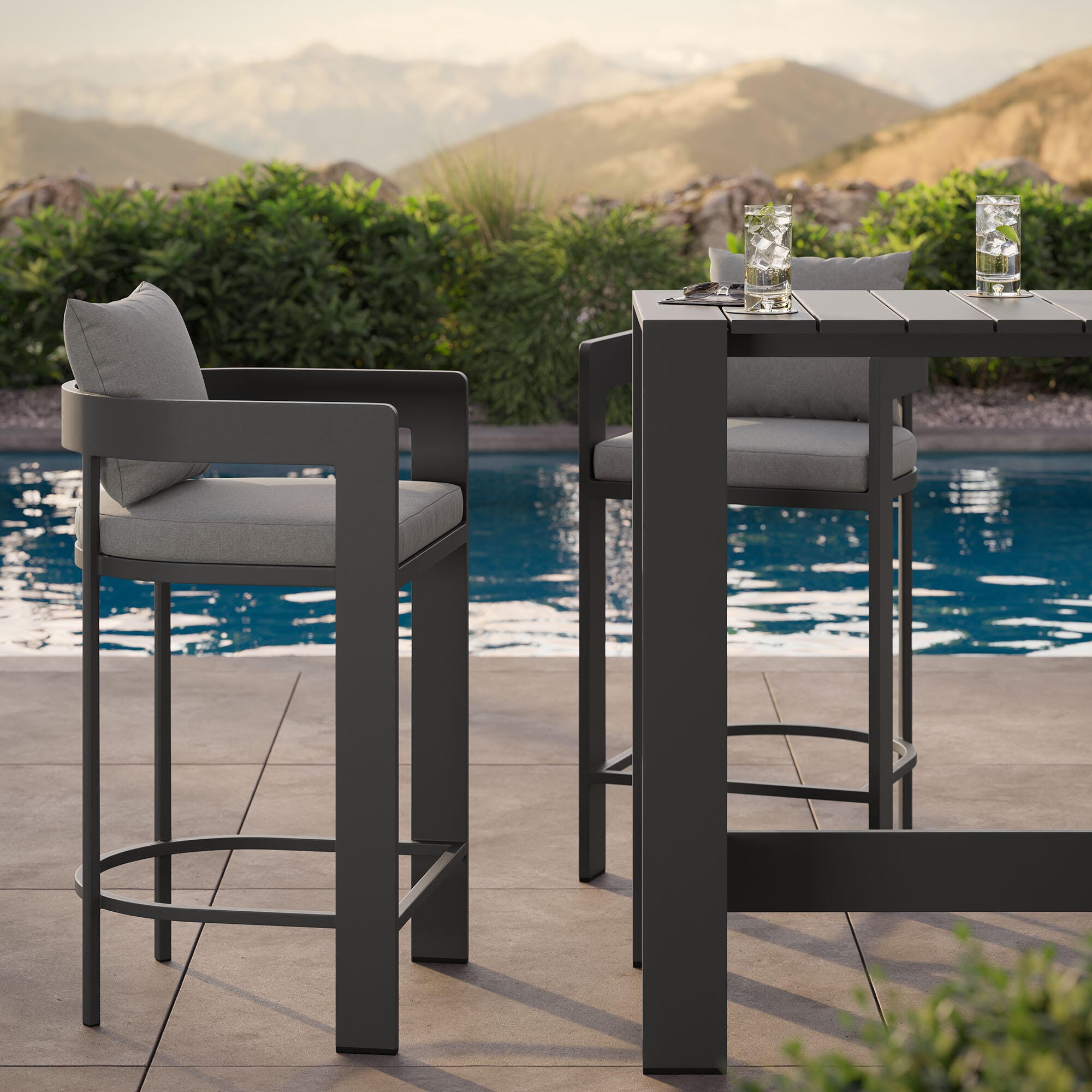 Modway Tahoe Outdoor Bar Table and 2 Bar Stools, Gray, large