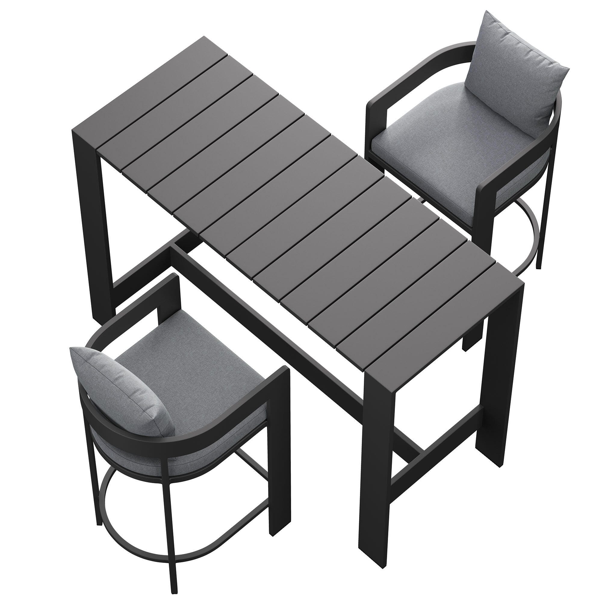 Modway Tahoe Outdoor Bar Table and 2 Bar Stools, Gray, large