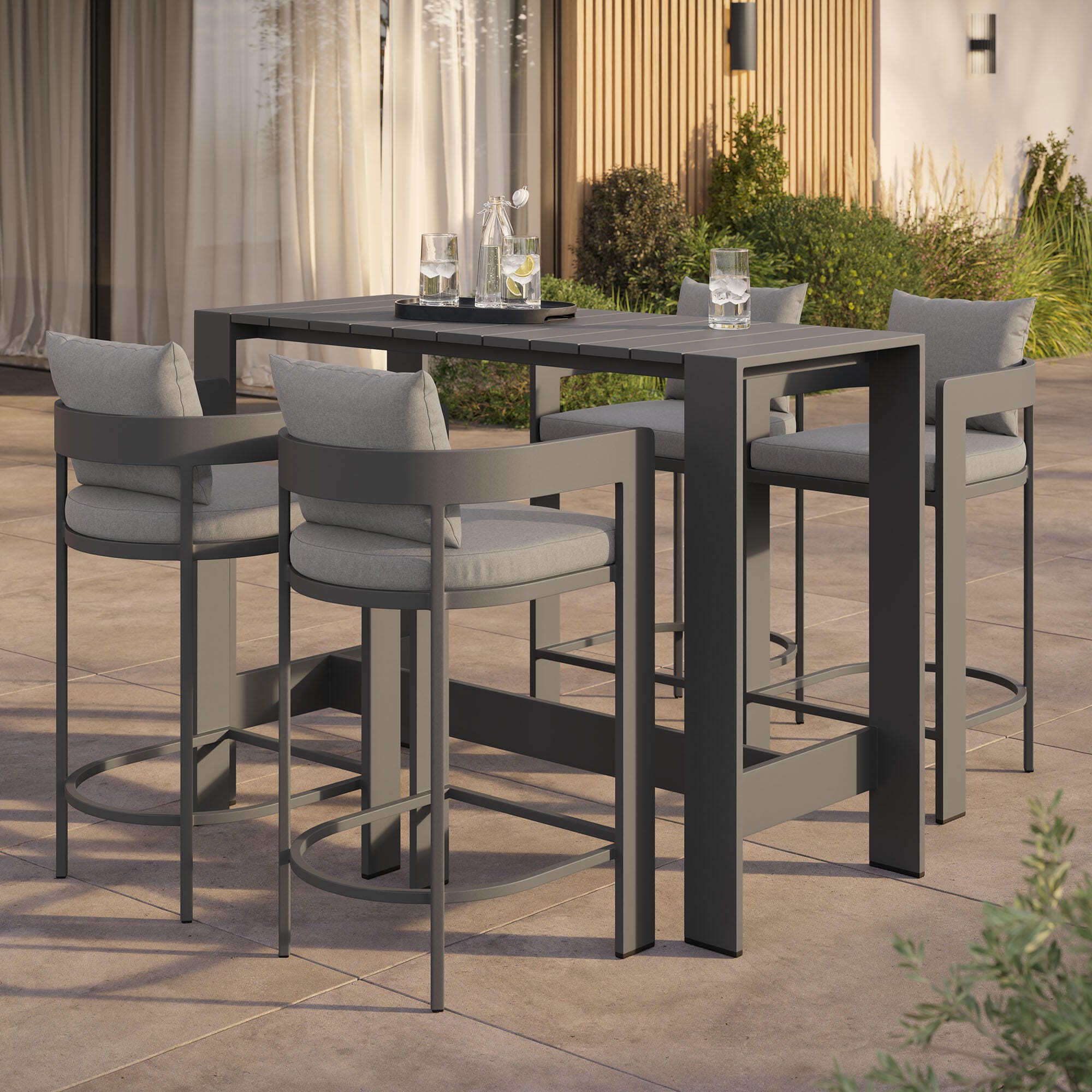 Modway Tahoe Outdoor Bar Table and 4 Bar Stools, Gray, rollover