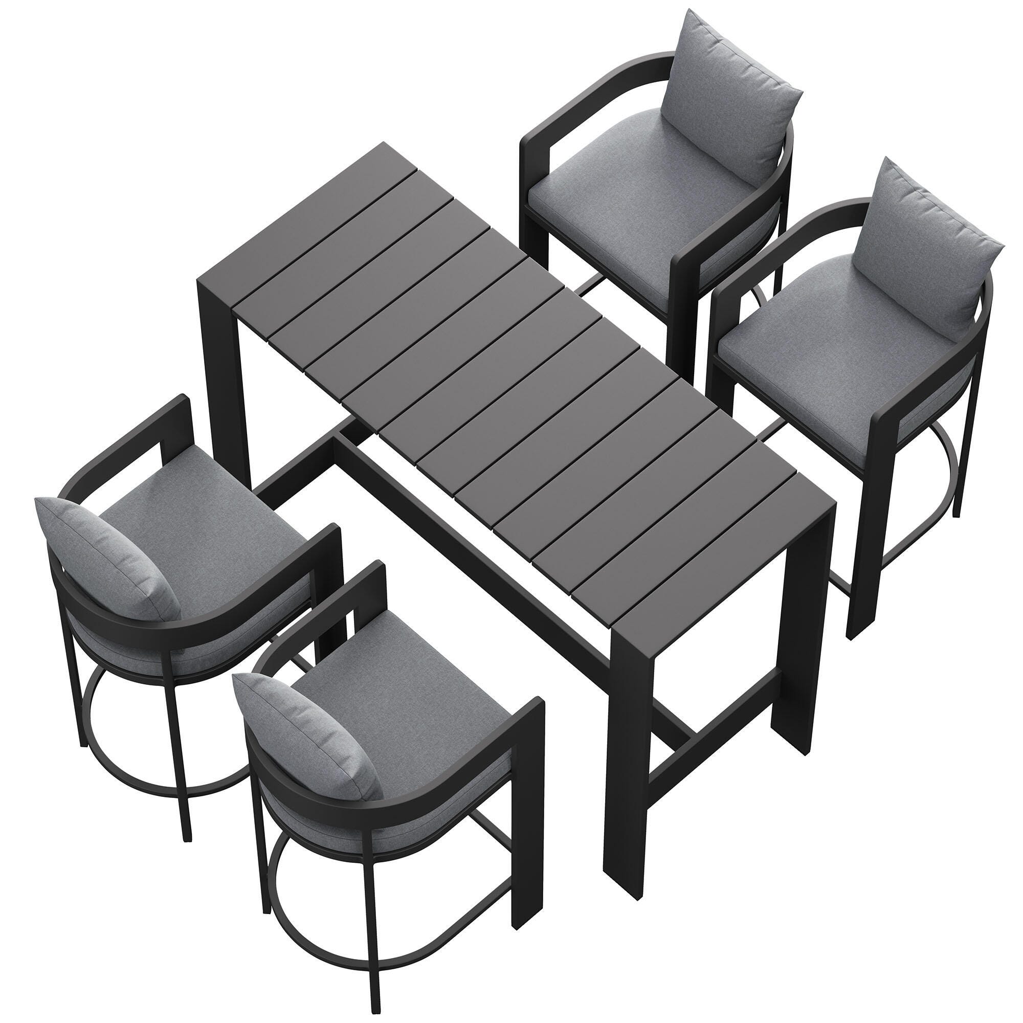 Modway Tahoe Outdoor Bar Table and 4 Bar Stools, Gray, large