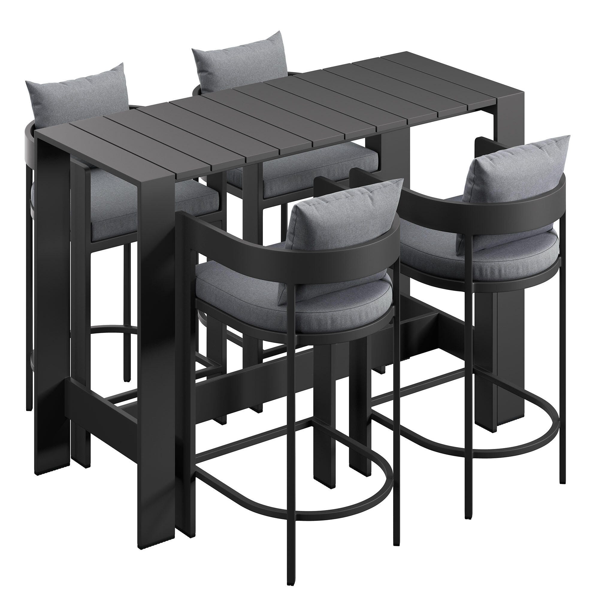 Modway Tahoe Outdoor Bar Table and 4 Bar Stools, Gray, large