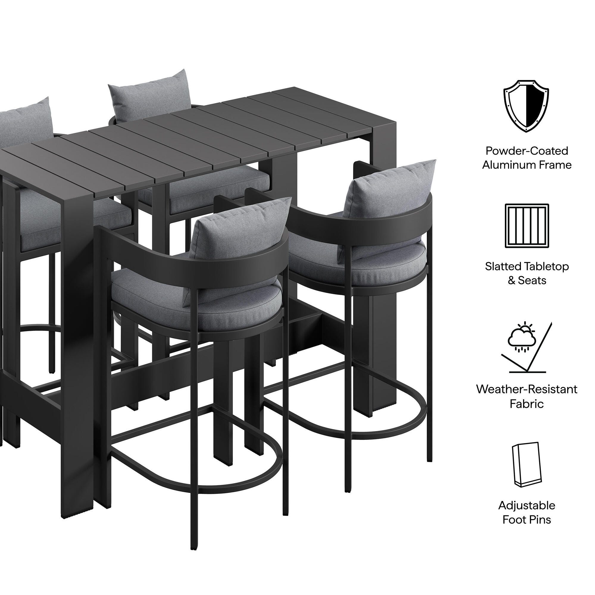Modway Tahoe Outdoor Bar Table and 4 Bar Stools, Gray, large