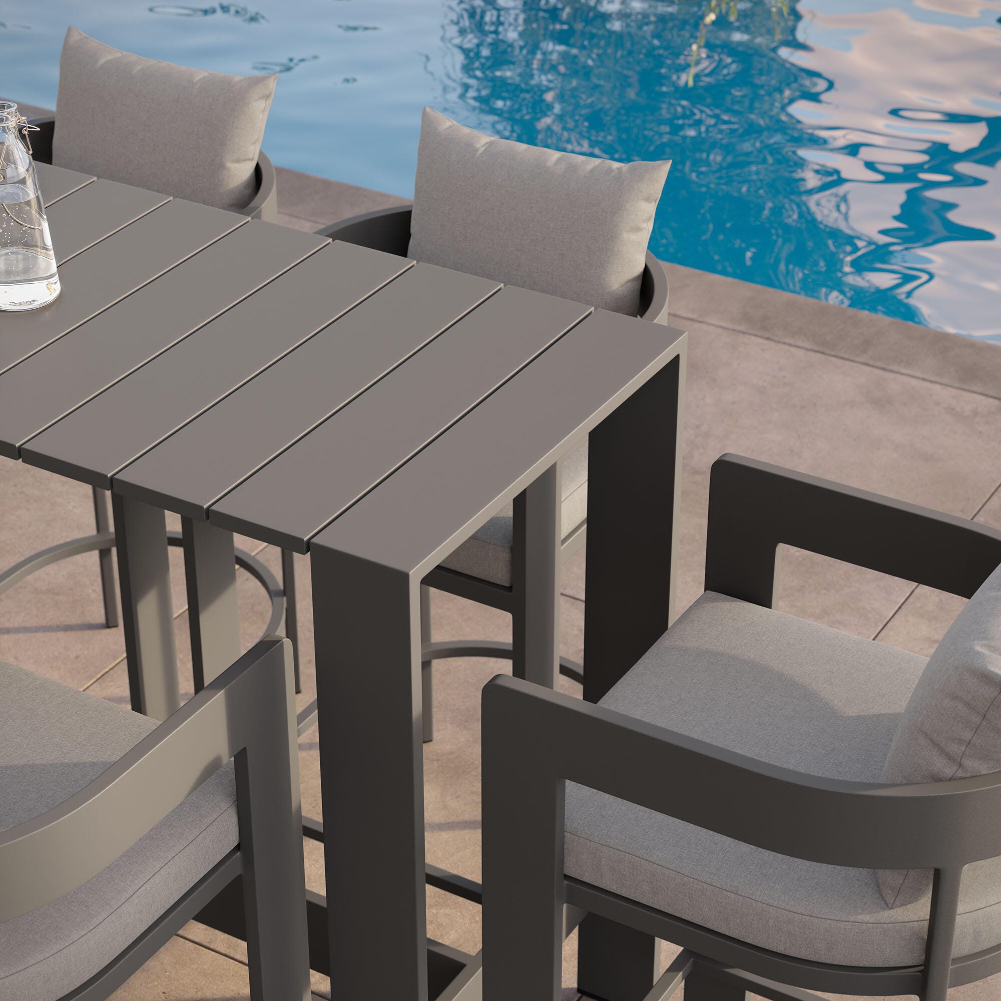 Modway Tahoe Outdoor Bar Table and 4 Bar Stools, Gray, large