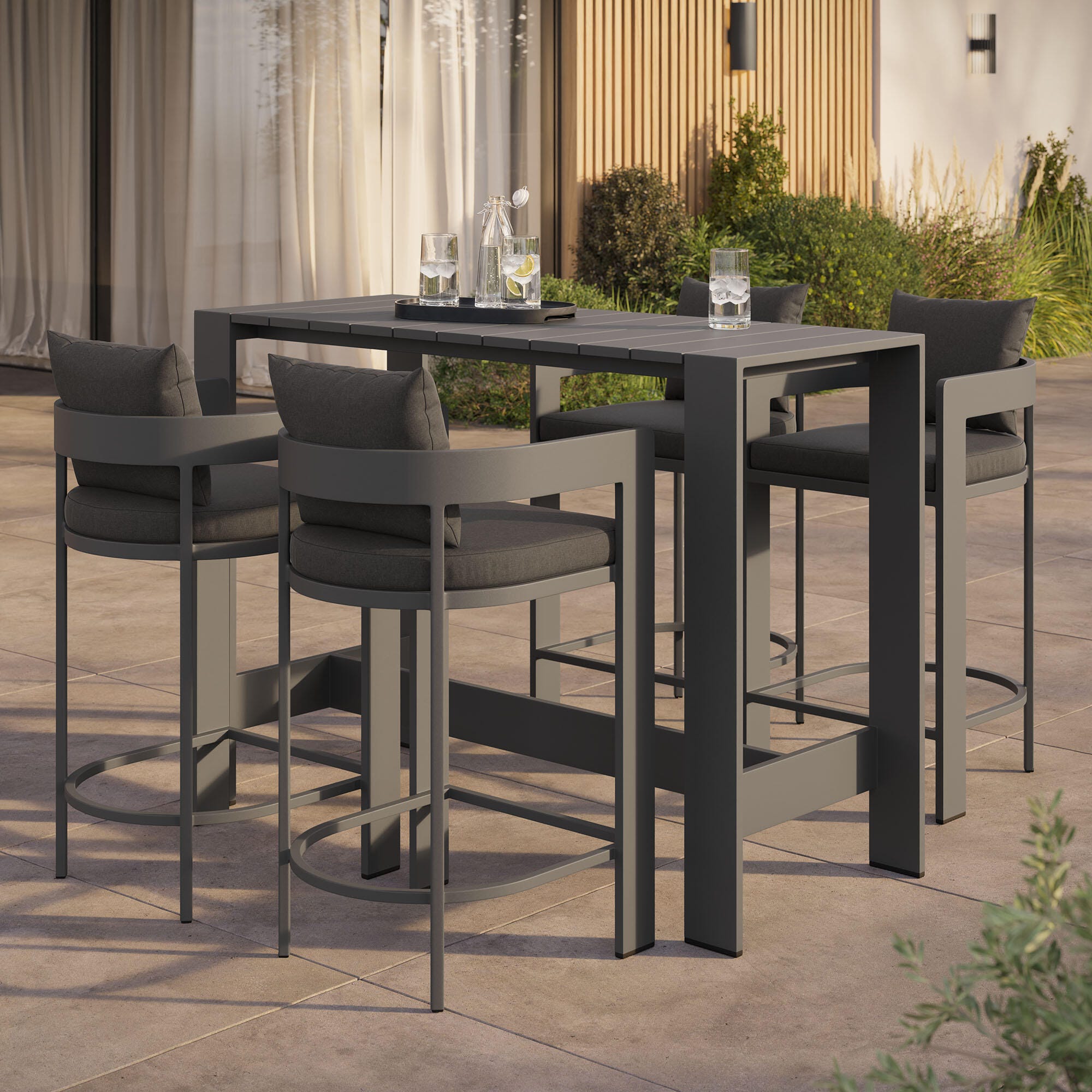 Modway Tahoe Outdoor Bar Table and 4 Bar Stools, Charcoal, rollover
