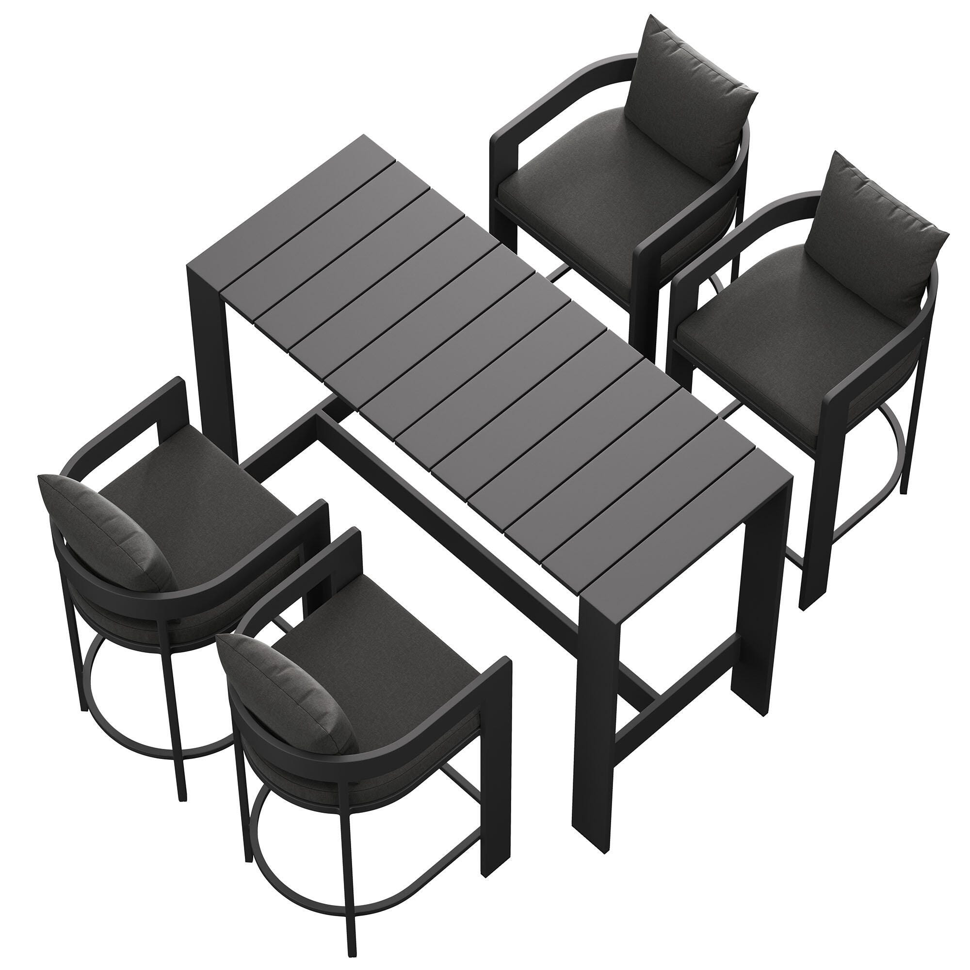Modway Tahoe Outdoor Bar Table and 4 Bar Stools, Charcoal, large