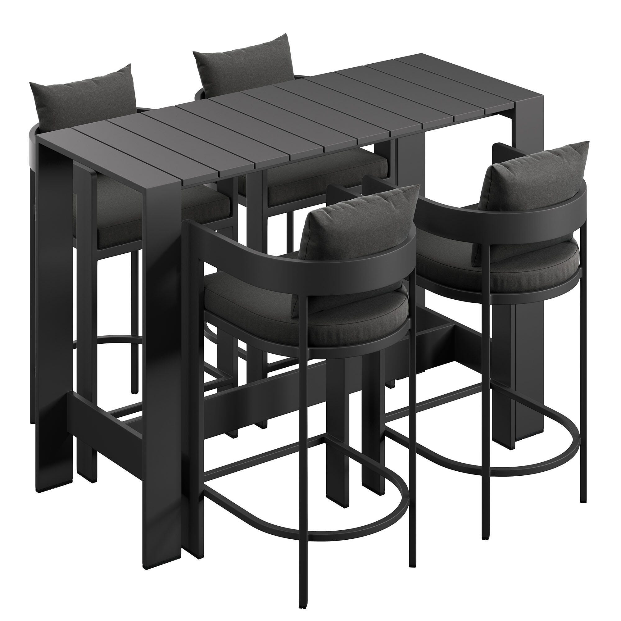 Modway Tahoe Outdoor Bar Table and 4 Bar Stools, Charcoal, large