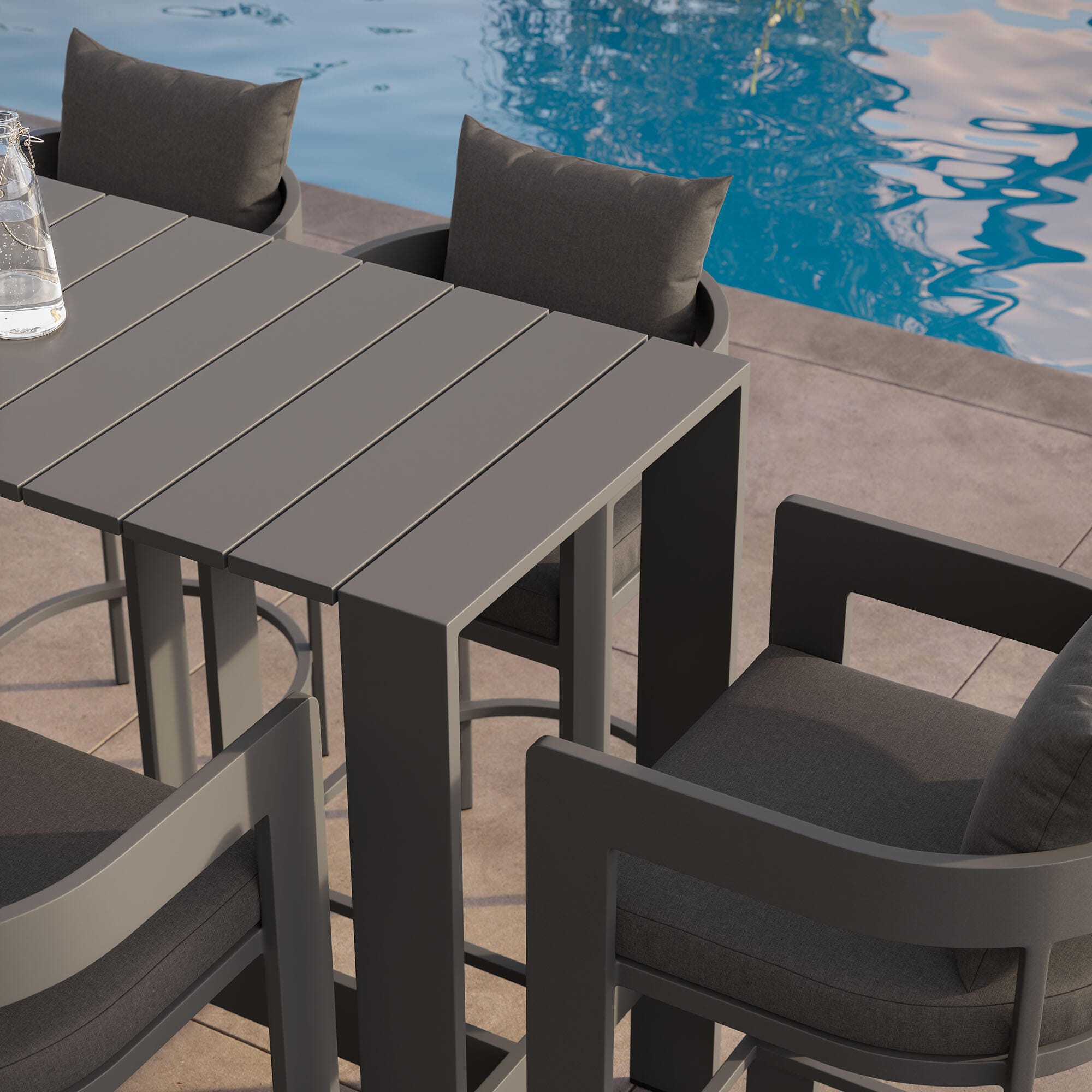 Modway Tahoe Outdoor Bar Table and 4 Bar Stools, Charcoal, large