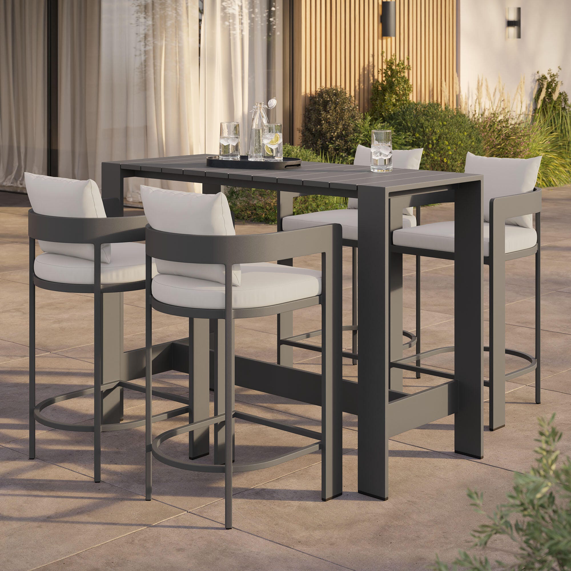 Modway Tahoe Outdoor Bar Table and 4 Bar Stools, White, rollover