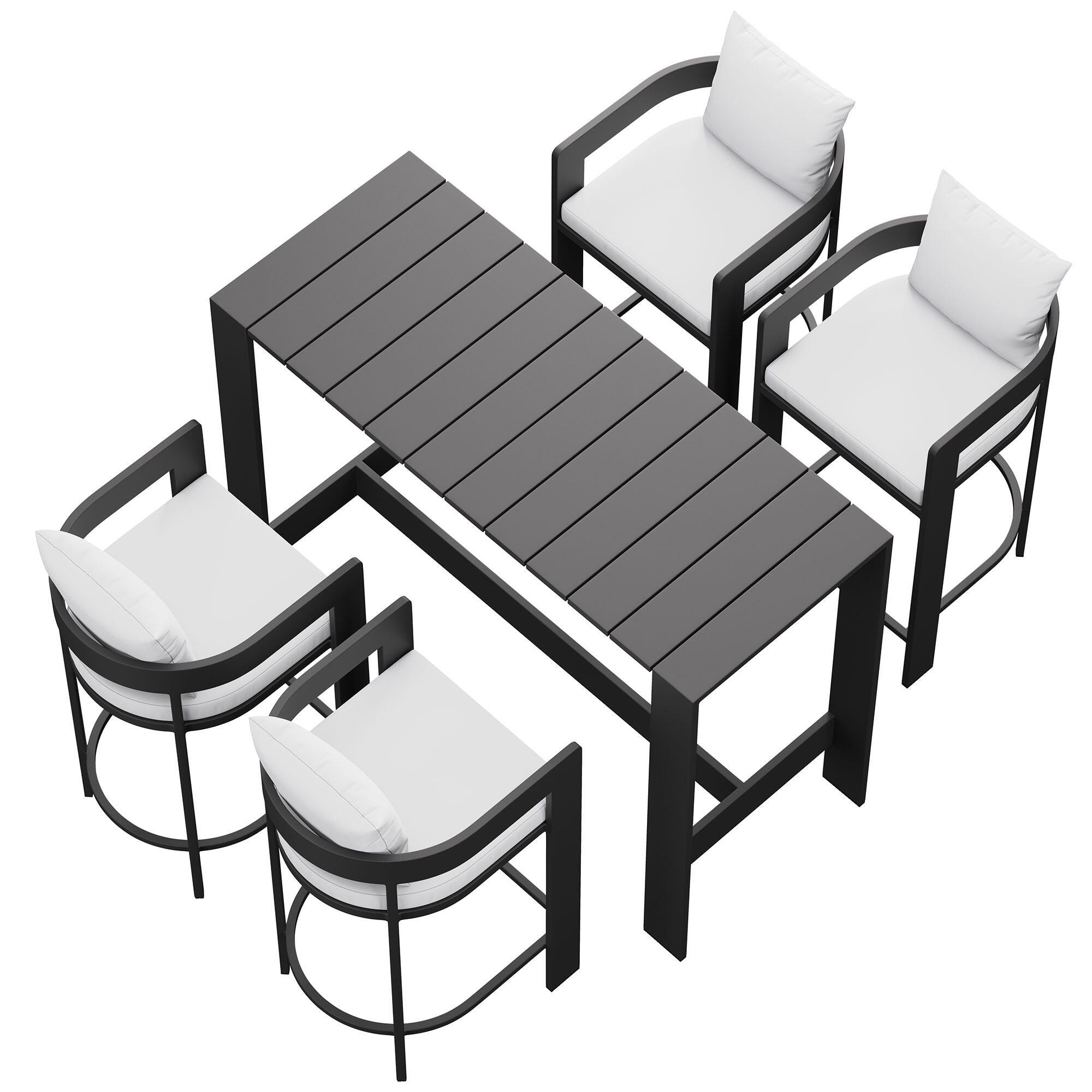Modway Tahoe Outdoor Bar Table and 4 Bar Stools, White, large