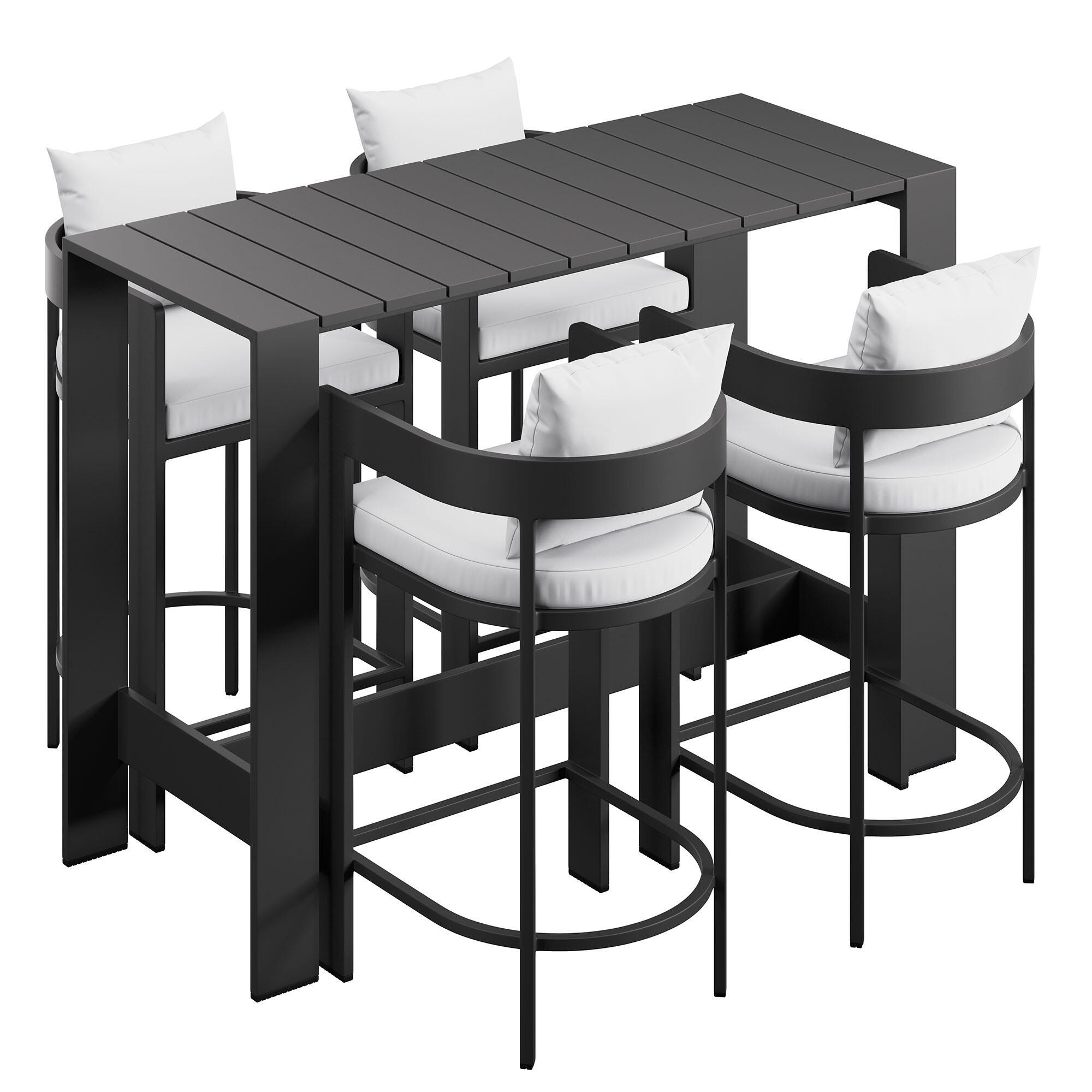 Modway Tahoe Outdoor Bar Table and 4 Bar Stools, White, large