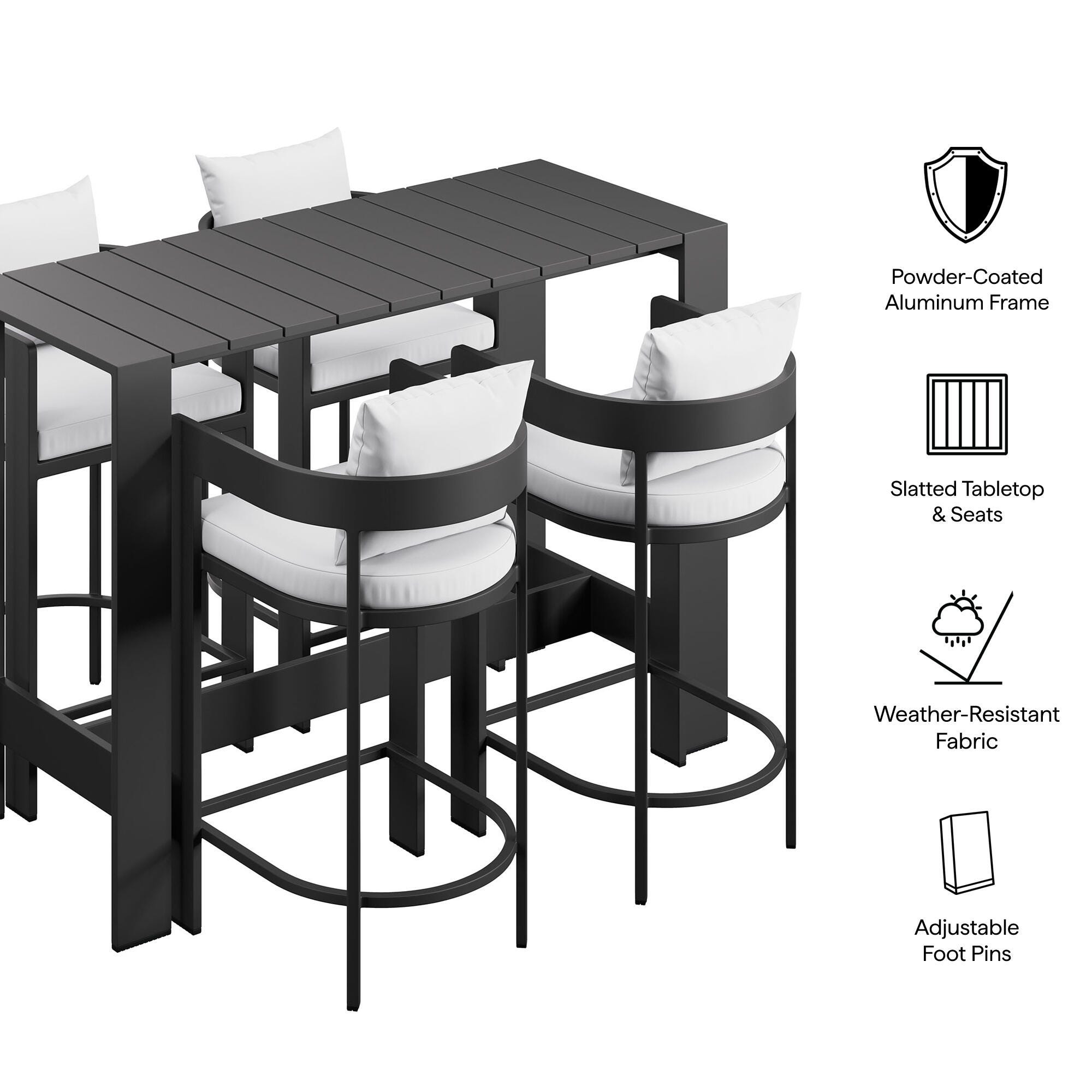 Modway Tahoe Outdoor Bar Table and 4 Bar Stools, White, large