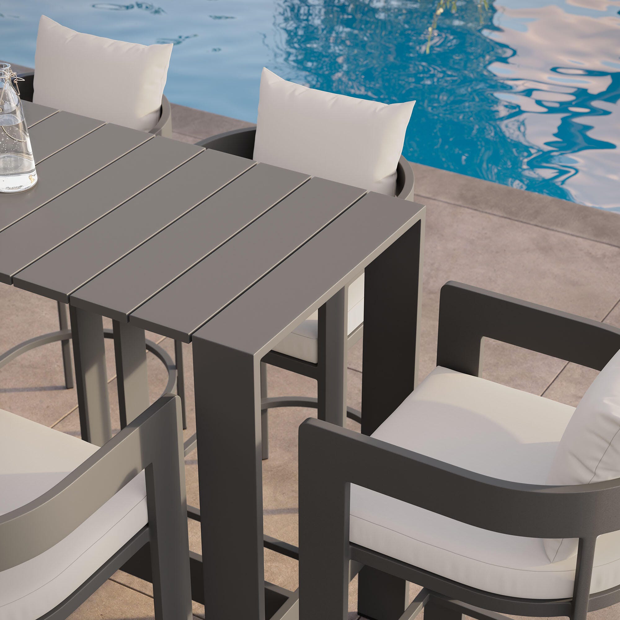 Modway Tahoe Outdoor Bar Table and 4 Bar Stools, White, large