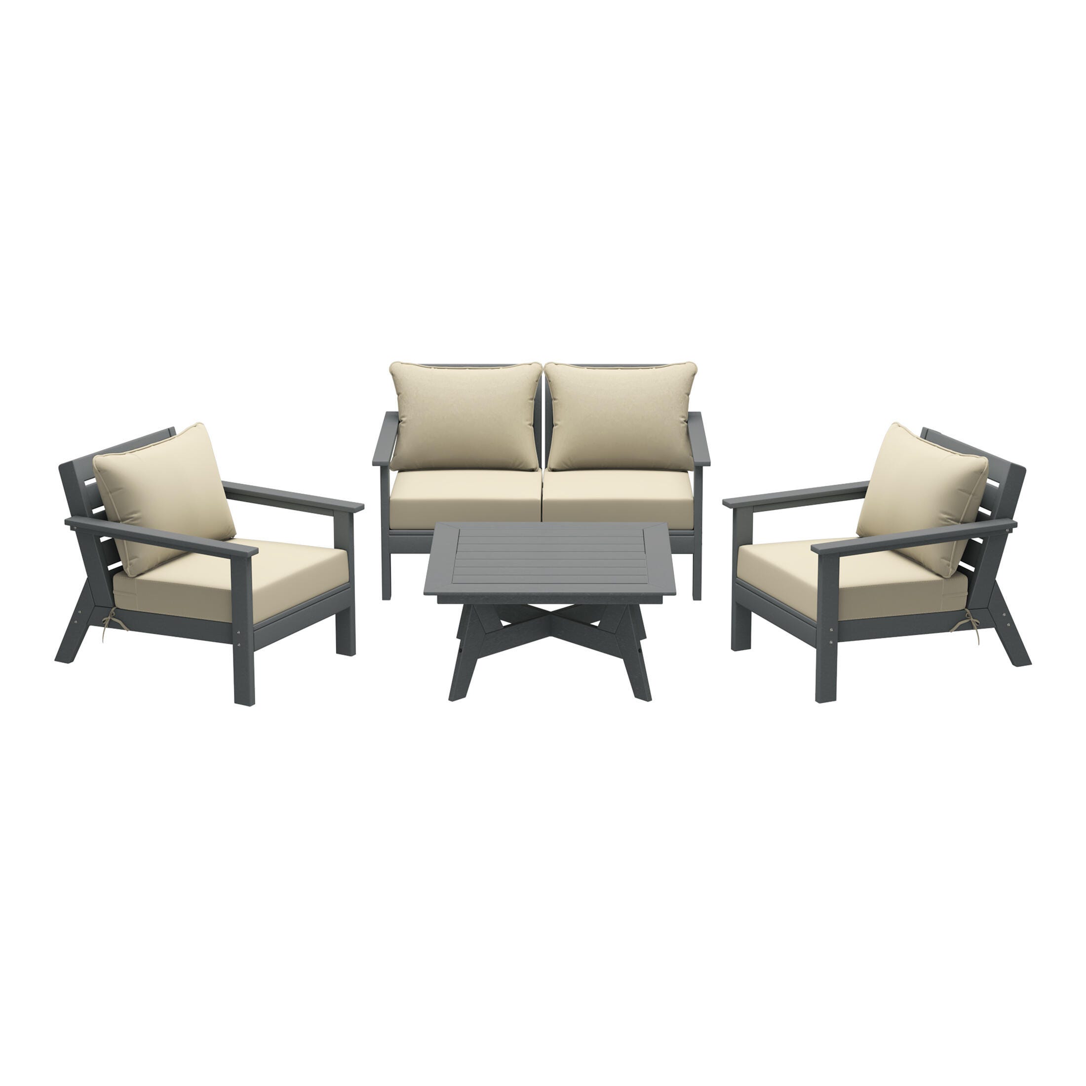 Westin Furniture Birchwood Outdoor Sofa and 2 Chairs with Coffee Table, Light Beige, large
