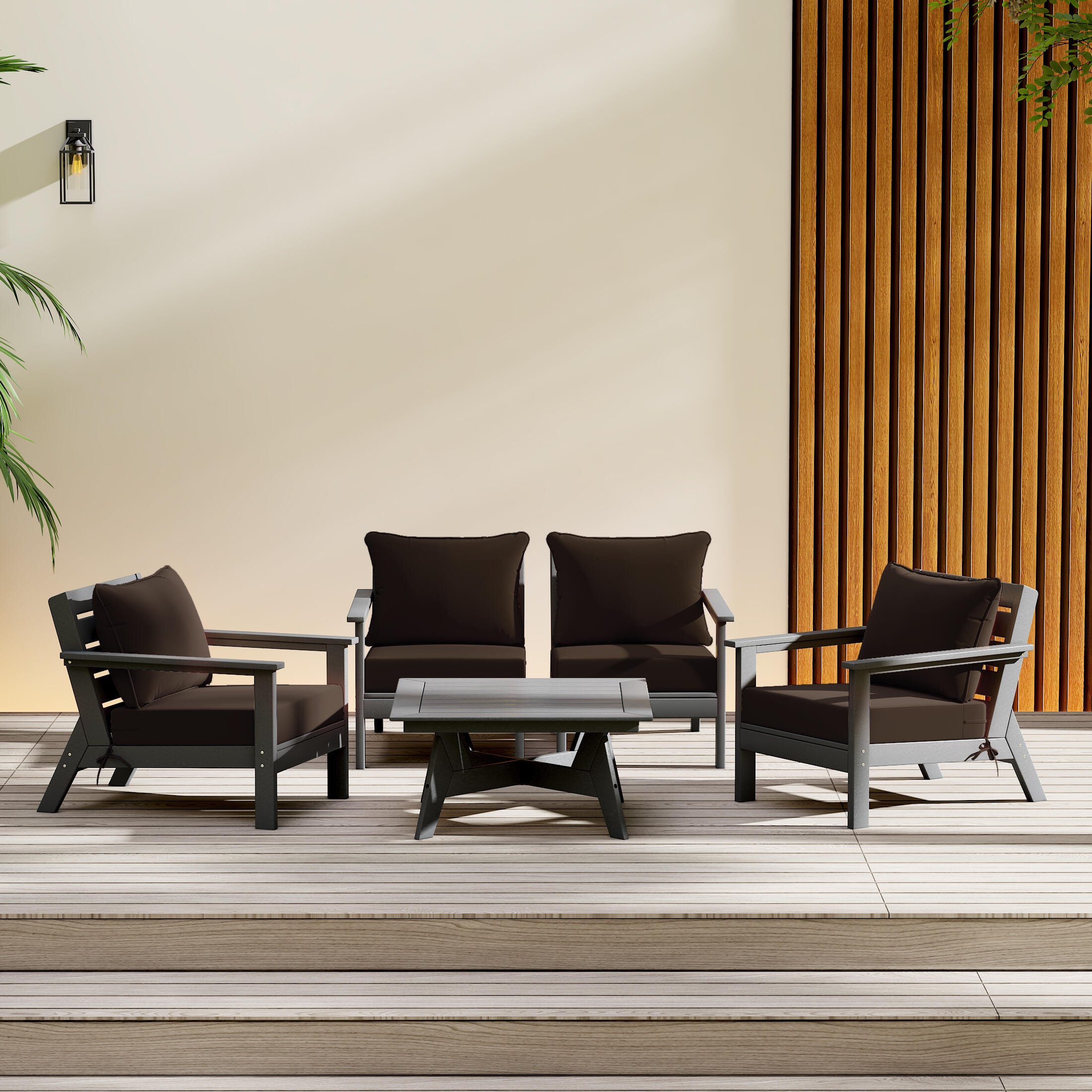 Westin Furniture Birchwood Outdoor Sofa and 2 Chairs with Coffee Table, Chocolate Brown, rollover