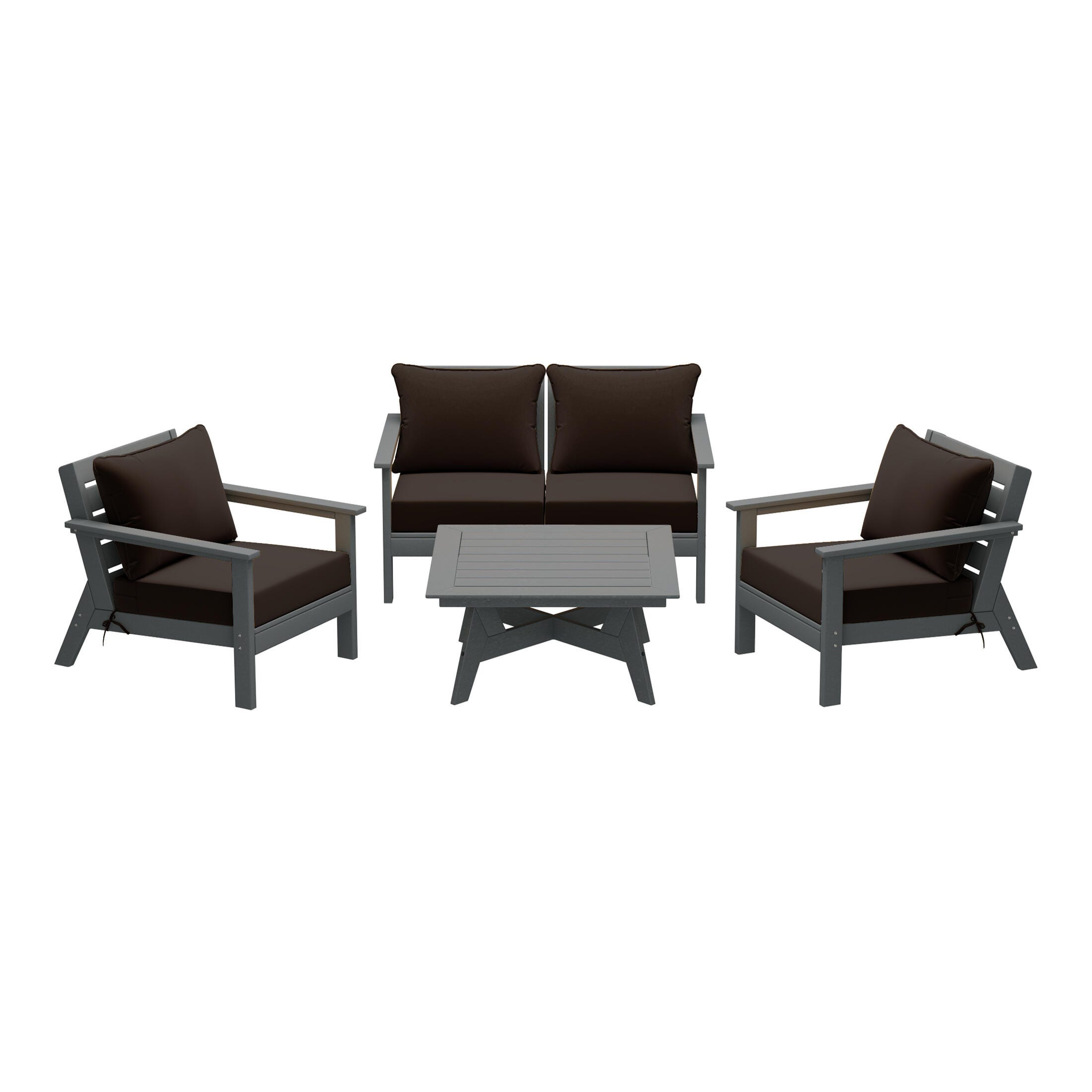 Westin Furniture Birchwood Outdoor Sofa and 2 Chairs with Coffee Table, Chocolate Brown, large
