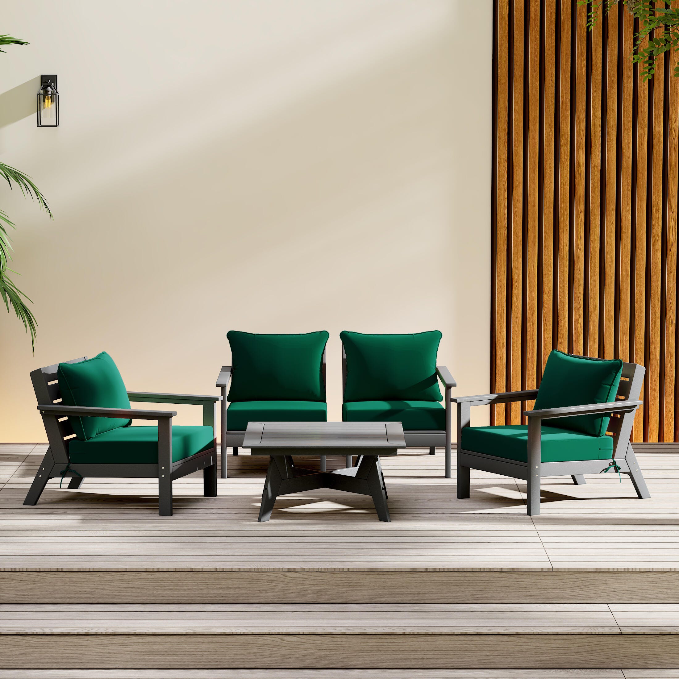 Westin Furniture Birchwood Outdoor Sofa and 2 Chairs with Coffee Table, Green, rollover