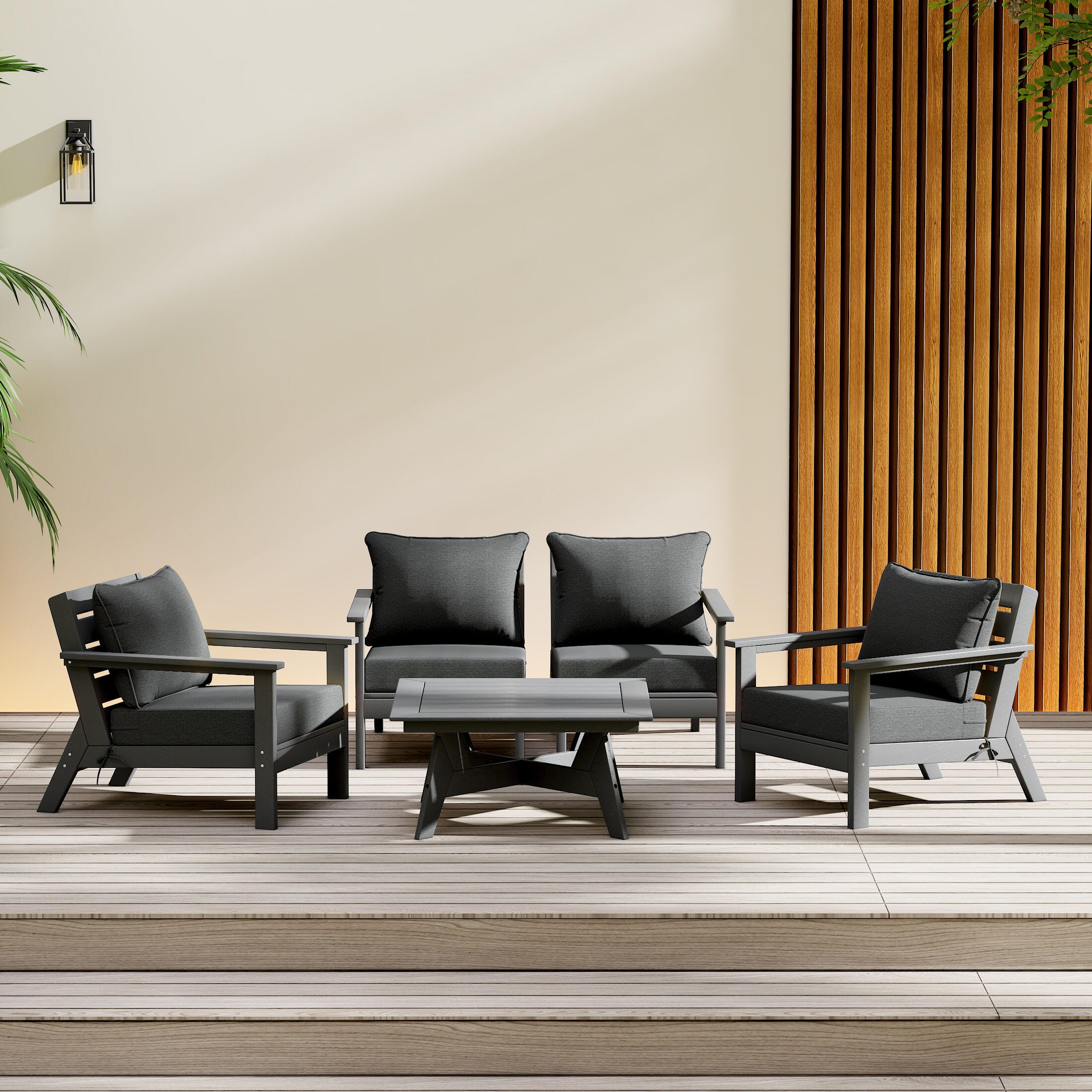 Westin Furniture Birchwood Outdoor Sofa and 2 Chairs with Coffee Table, Gray, rollover