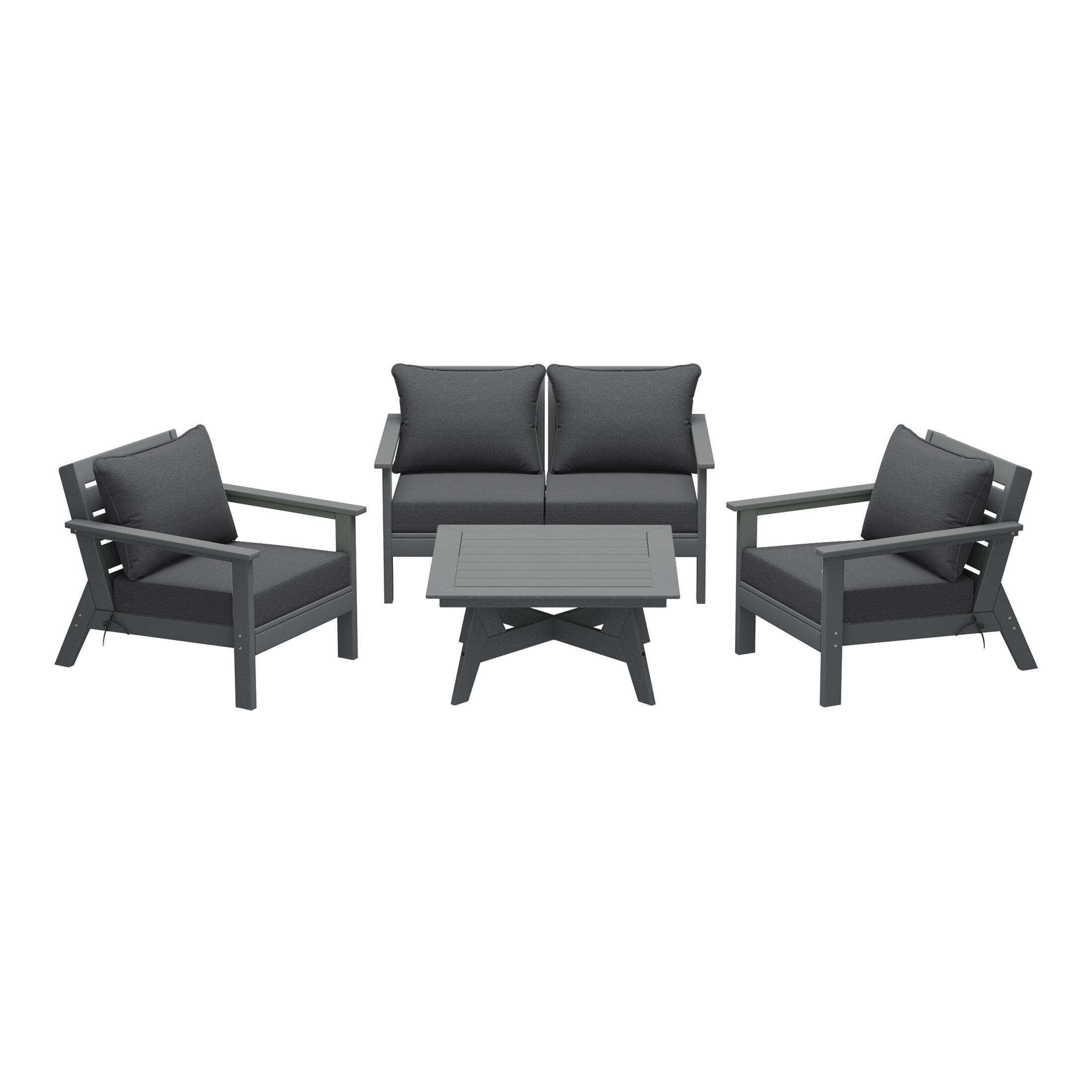 Westin Furniture Birchwood Outdoor Sofa and 2 Chairs with Coffee Table, Gray, large