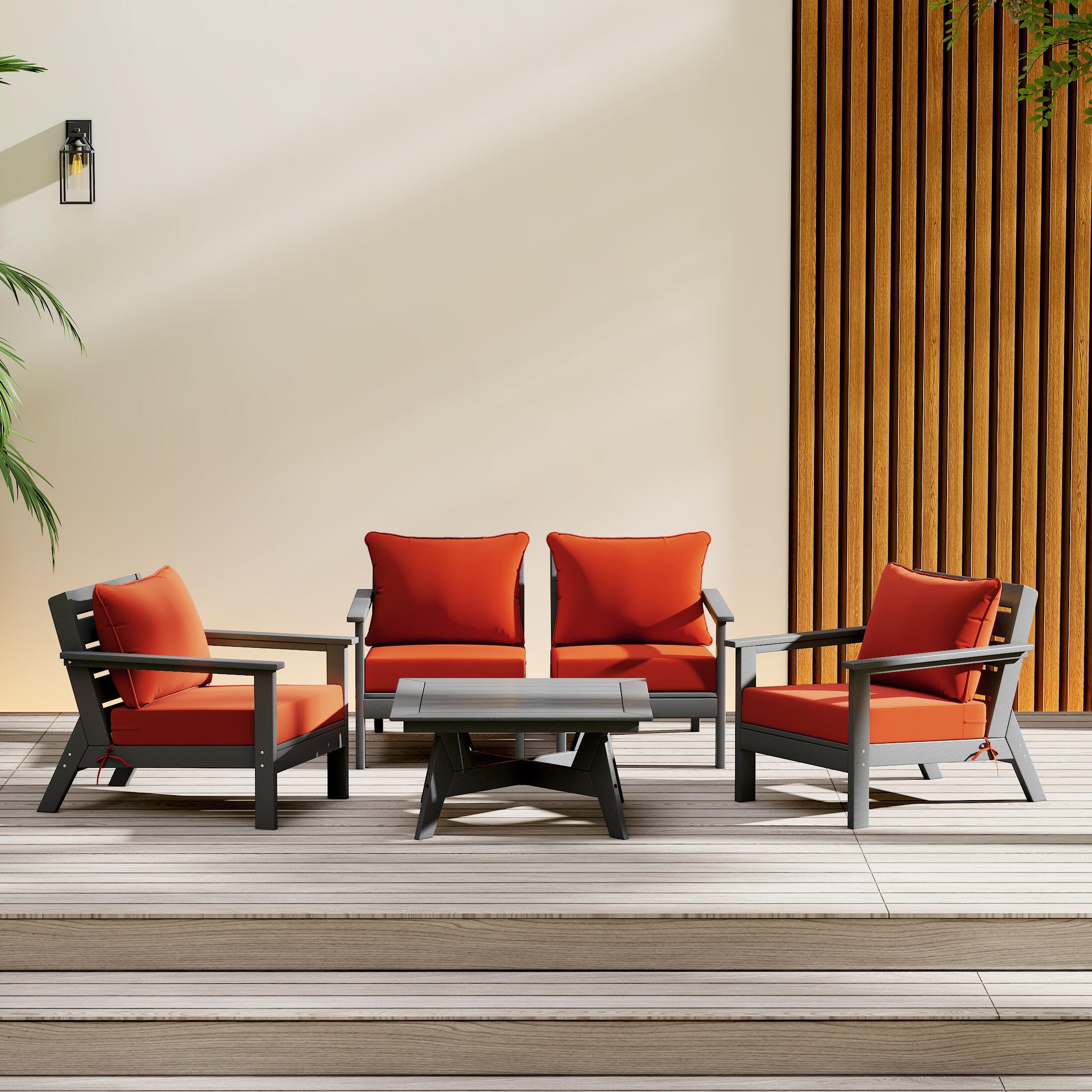 Westin Furniture Birchwood Outdoor Sofa and 2 Chairs with Coffee Table, Orange, rollover