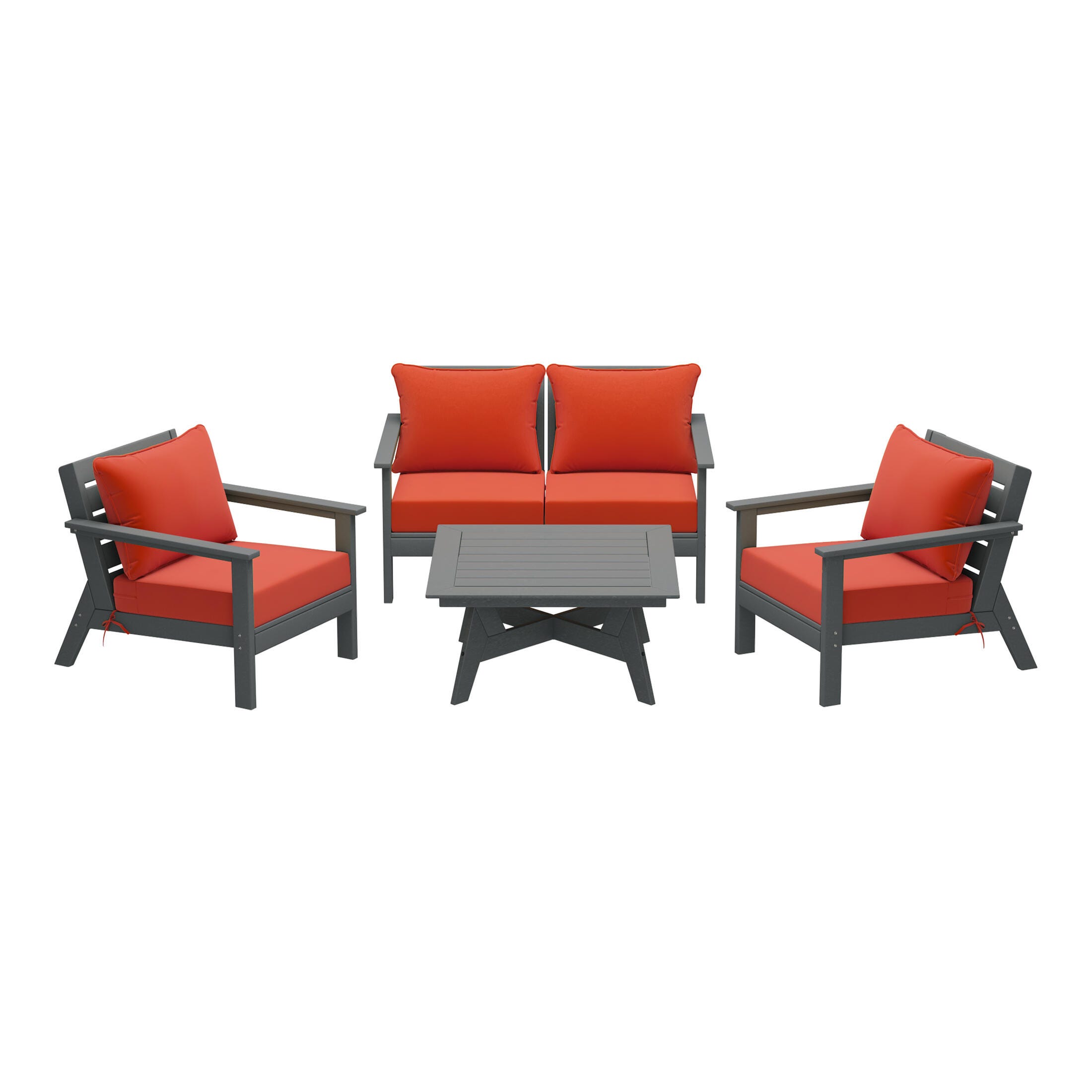 Westin Furniture Birchwood Outdoor Sofa and 2 Chairs with Coffee Table, Orange, large