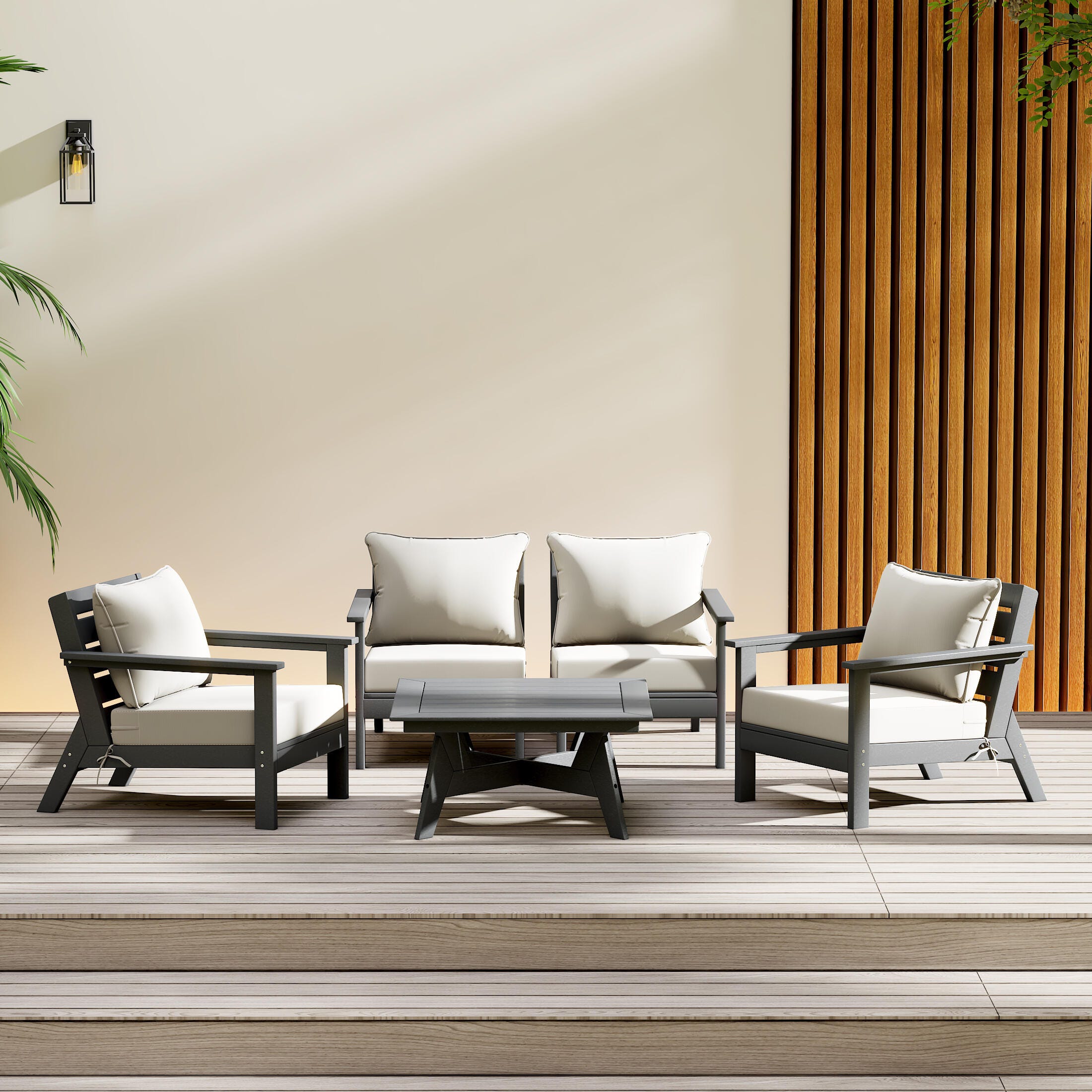 Westin Furniture Birchwood Outdoor Sofa and 2 Chairs with Coffee Table, White, rollover