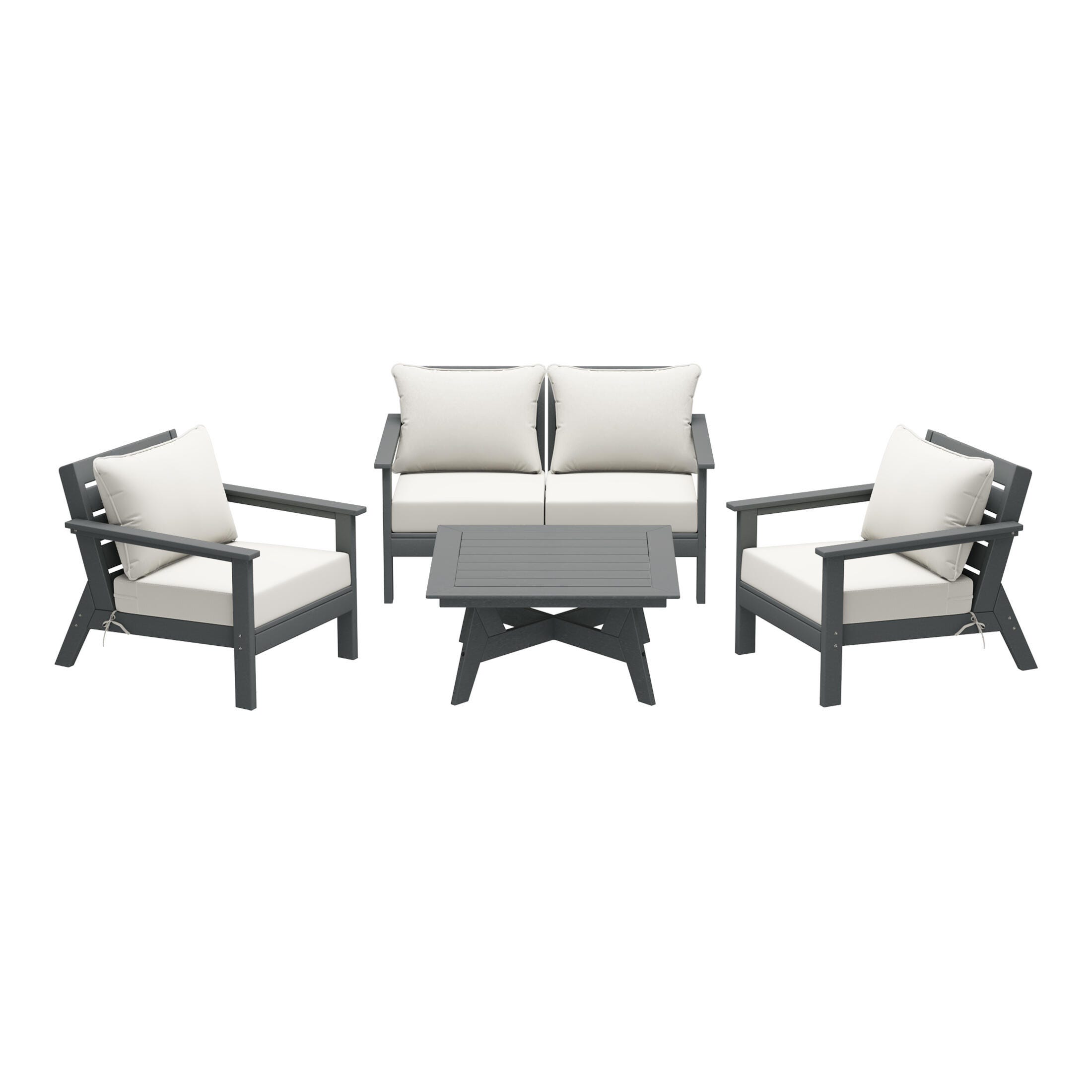 Westin Furniture Birchwood Outdoor Sofa and 2 Chairs with Coffee Table, White, large