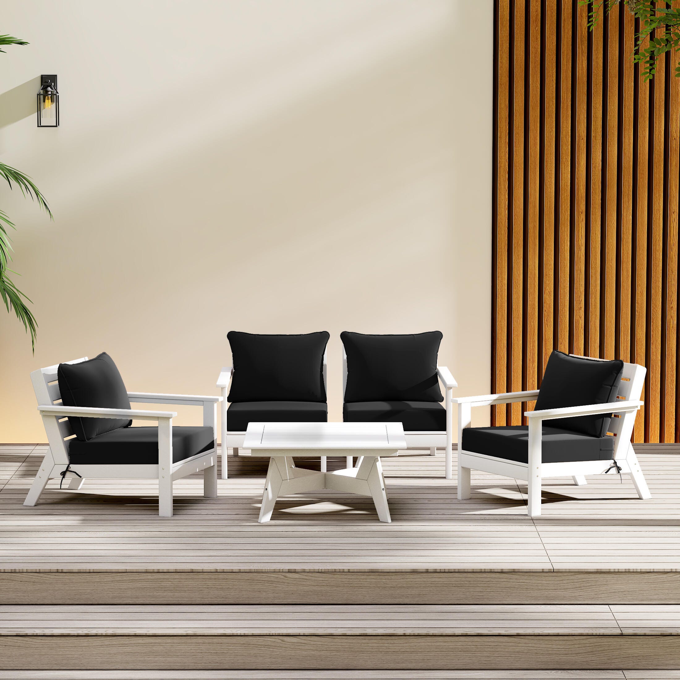 Westin Furniture Birchwood Outdoor Sofa and 2 Chairs with Coffee Table, Charcoal Black, rollover