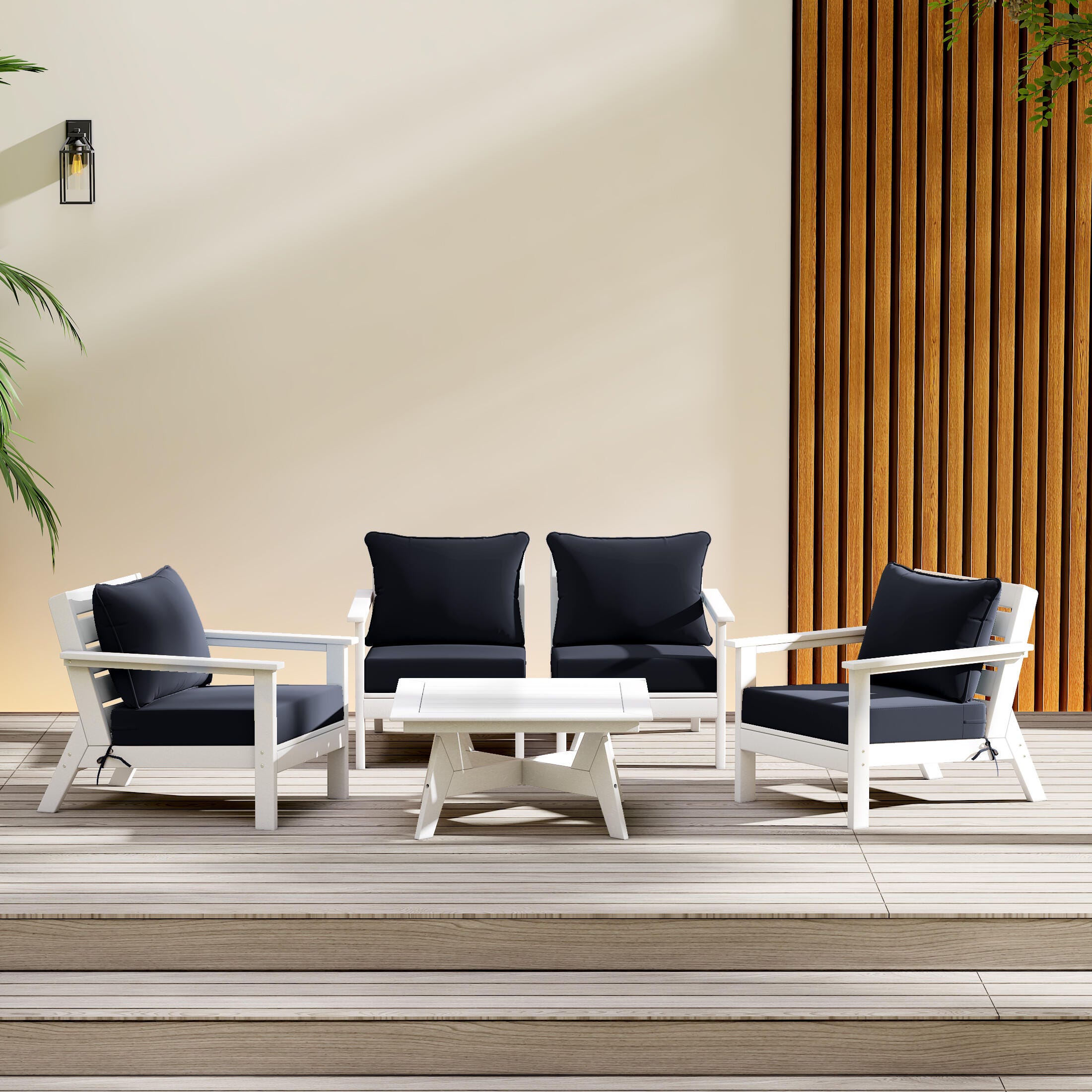 Westin Furniture Birchwood Outdoor Sofa and 2 Chairs with Coffee Table, Midnight Blue, rollover