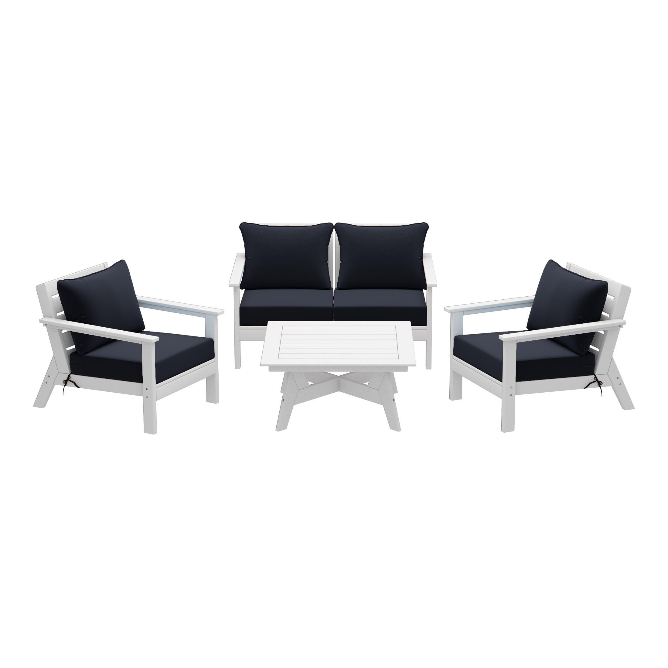 Westin Furniture Birchwood Outdoor Sofa and 2 Chairs with Coffee Table, Midnight Blue, large