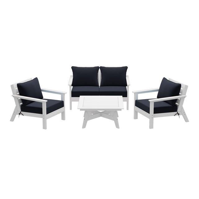 Westin Furniture Birchwood Outdoor Sofa and 2 Chairs with Coffee Table, Midnight Blue