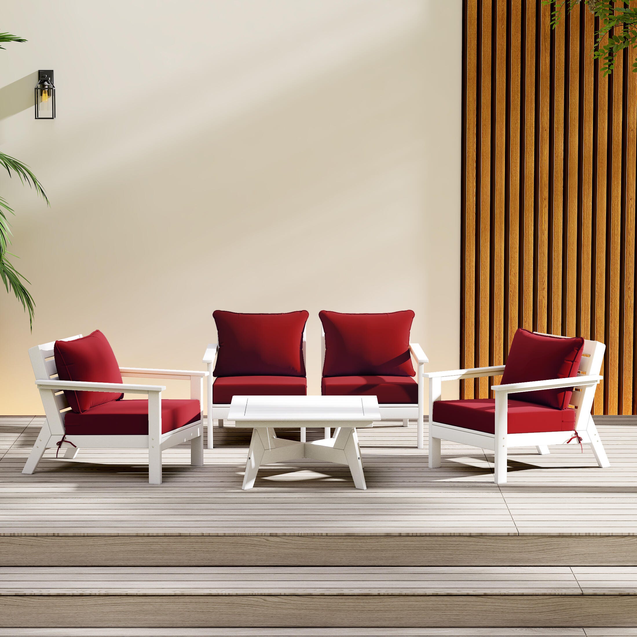 Westin Furniture Birchwood Outdoor Sofa and 2 Chairs with Coffee Table, Crimson Red, rollover