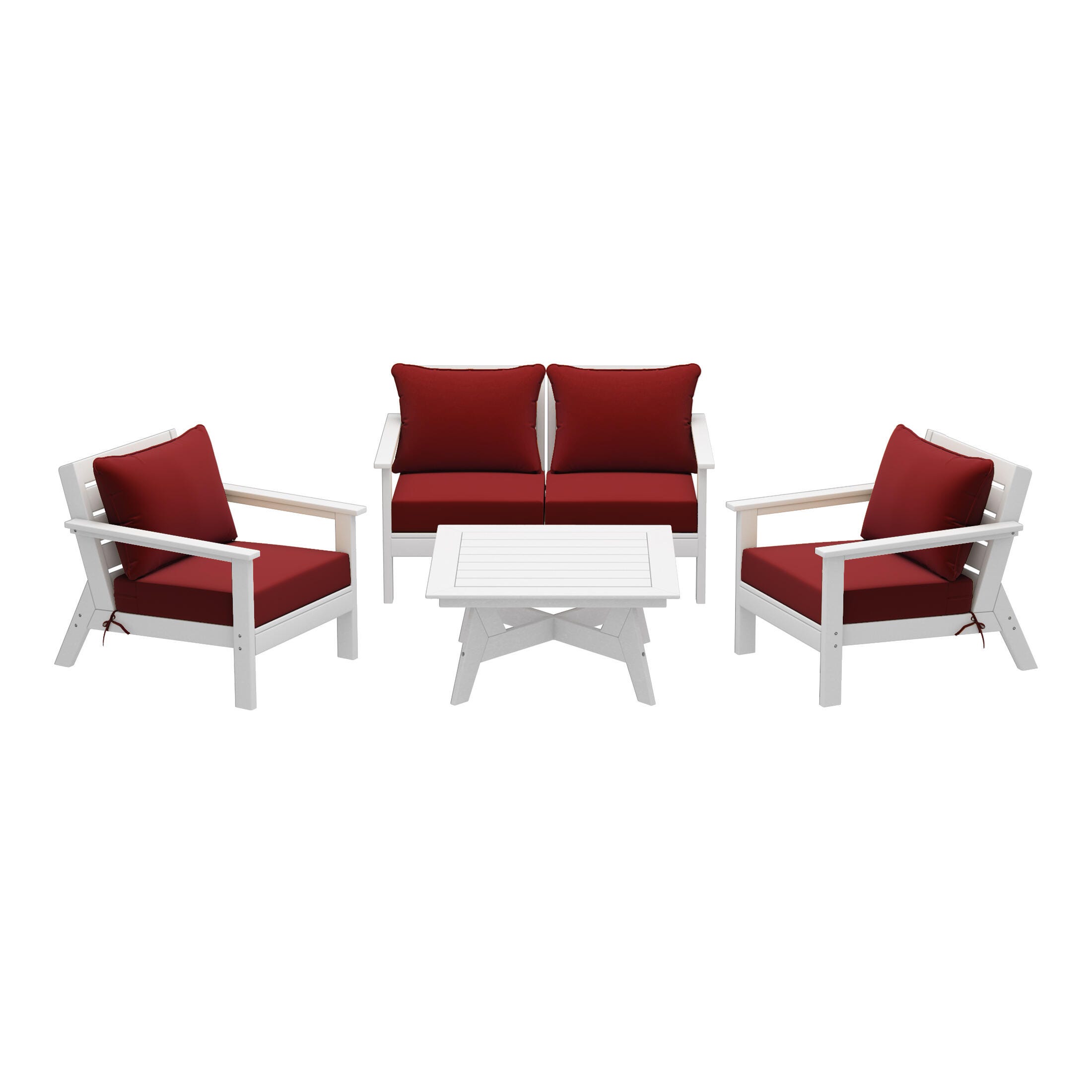Westin Furniture Birchwood Outdoor Sofa and 2 Chairs with Coffee Table, Crimson Red, large