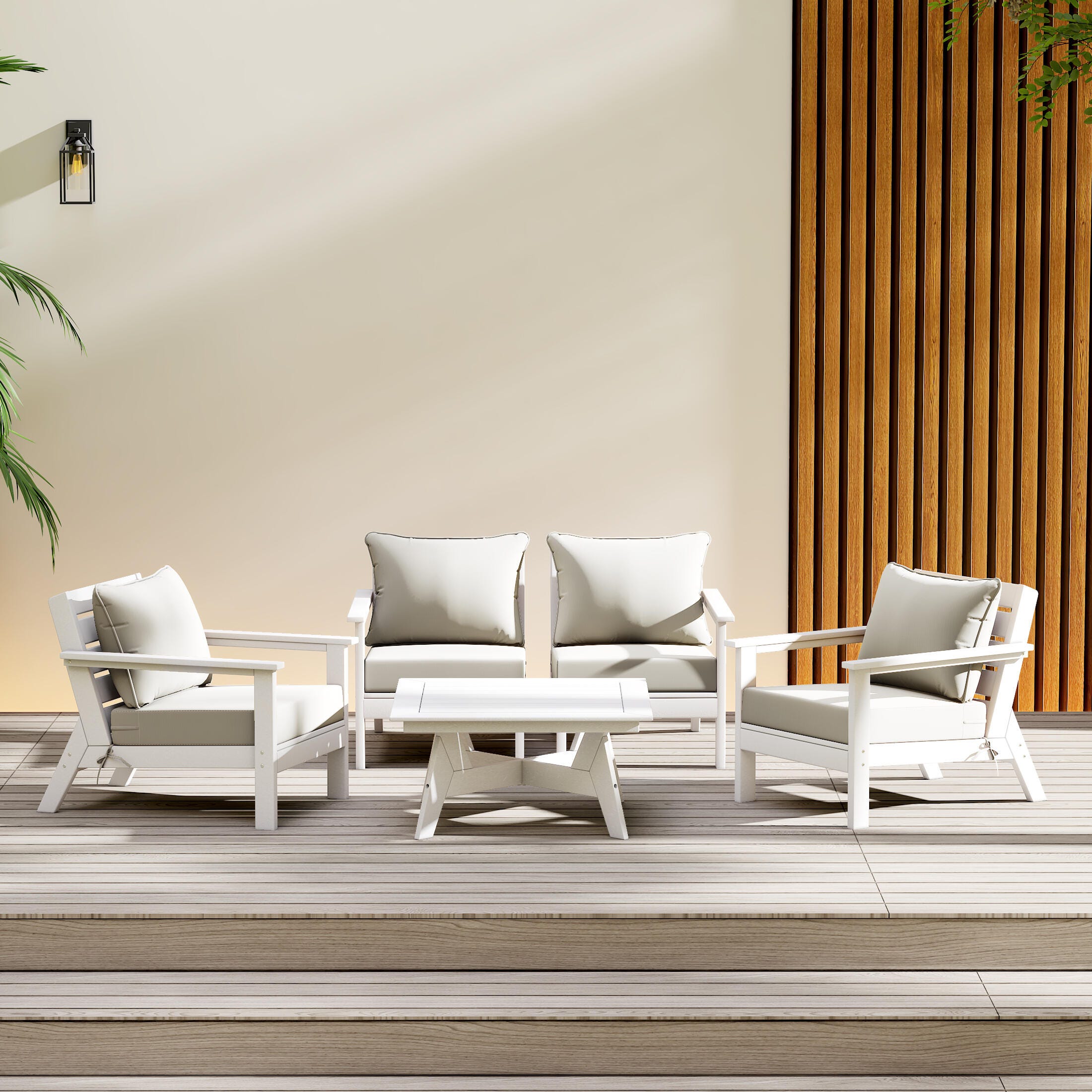 Westin Furniture Birchwood Outdoor Sofa and 2 Chairs with Coffee Table, Cream, rollover