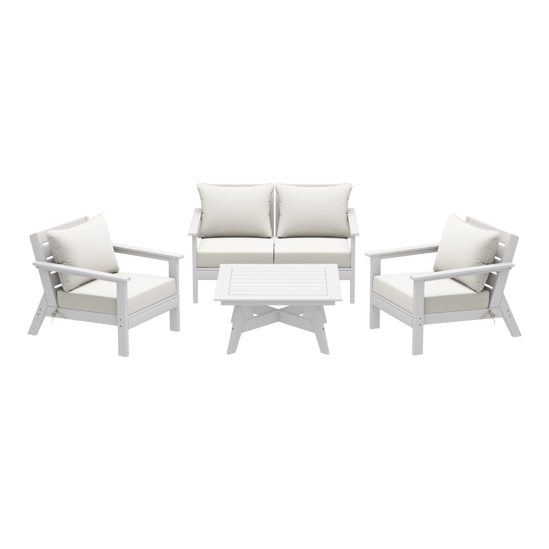 Westin Furniture Birchwood Outdoor Sofa and 2 Chairs with Coffee Table, Cream, large