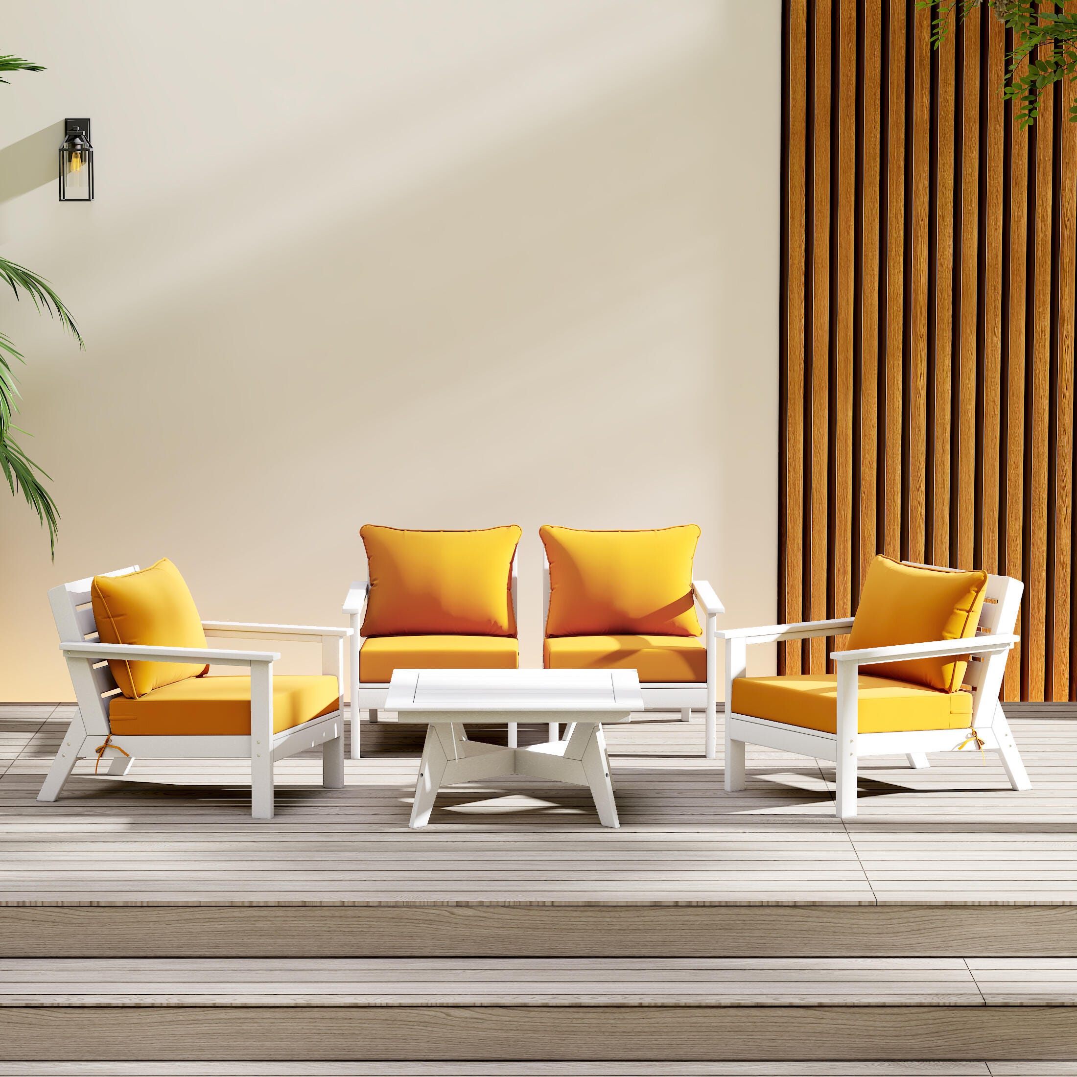 Westin Furniture Birchwood Outdoor Sofa and 2 Chairs with Coffee Table, Mustard Yellow, rollover