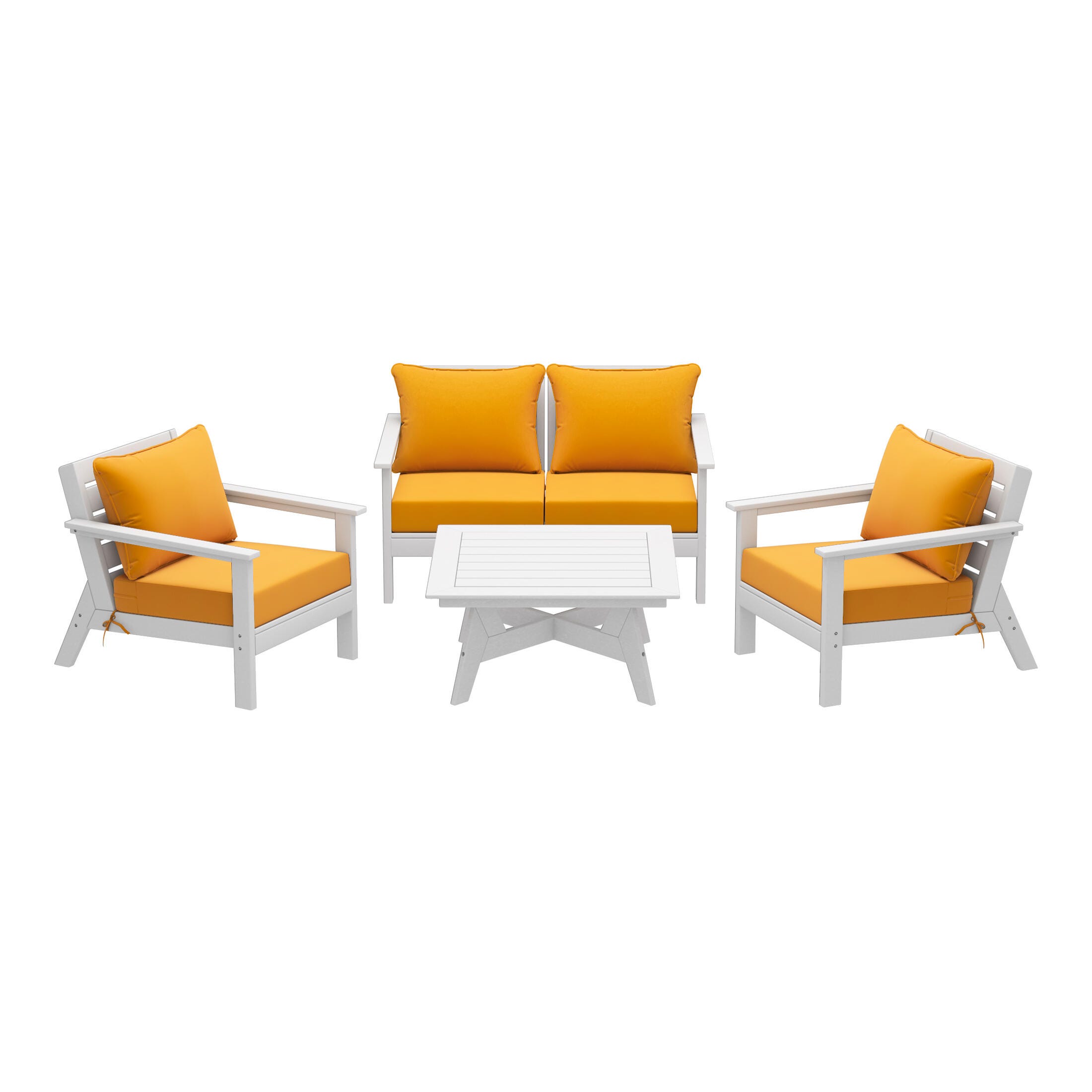 Westin Furniture Birchwood Outdoor Sofa and 2 Chairs with Coffee Table, Mustard Yellow, large